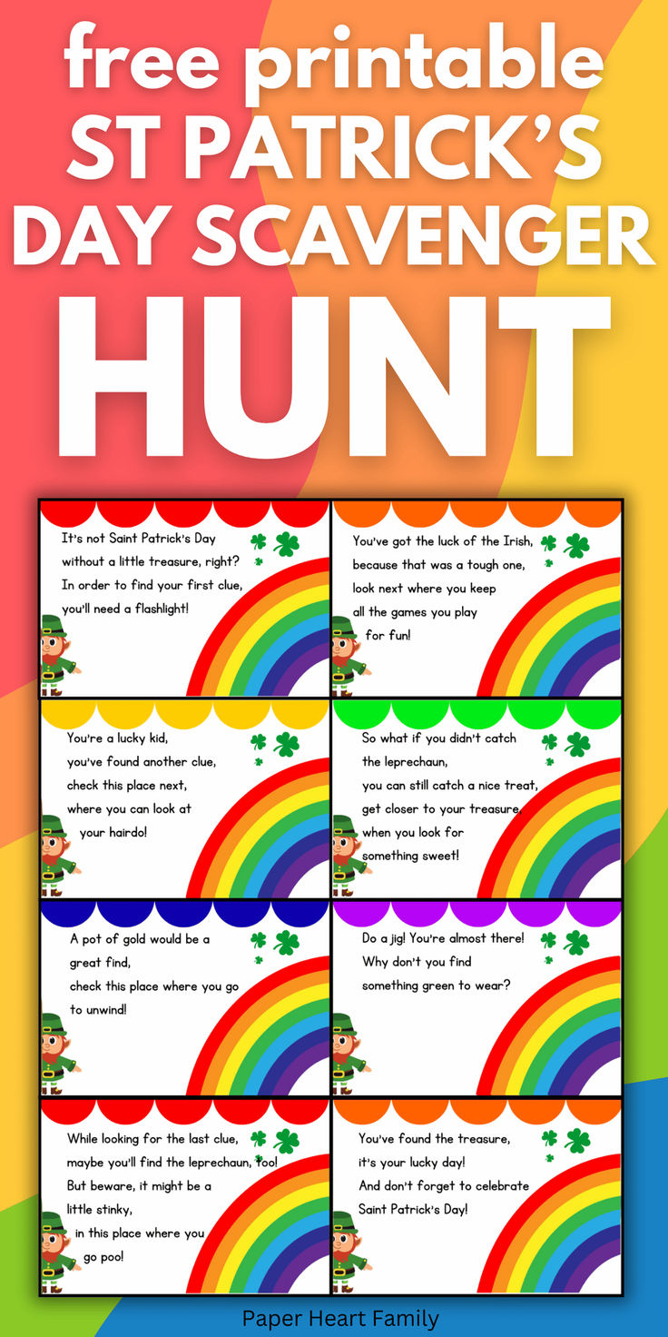Fun Printable Saint Patrick'S Day Scavenger Hunt For Kids | in St Patrick's Scavenger Hunt Printable