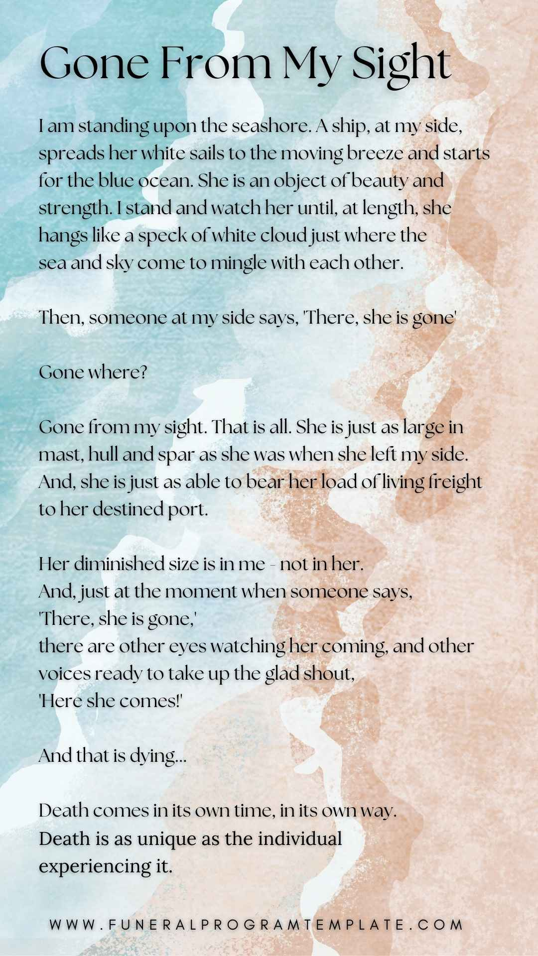 Funeral Poems For Funeral Programs pertaining to Gone From My Sight Printable Version Free Download