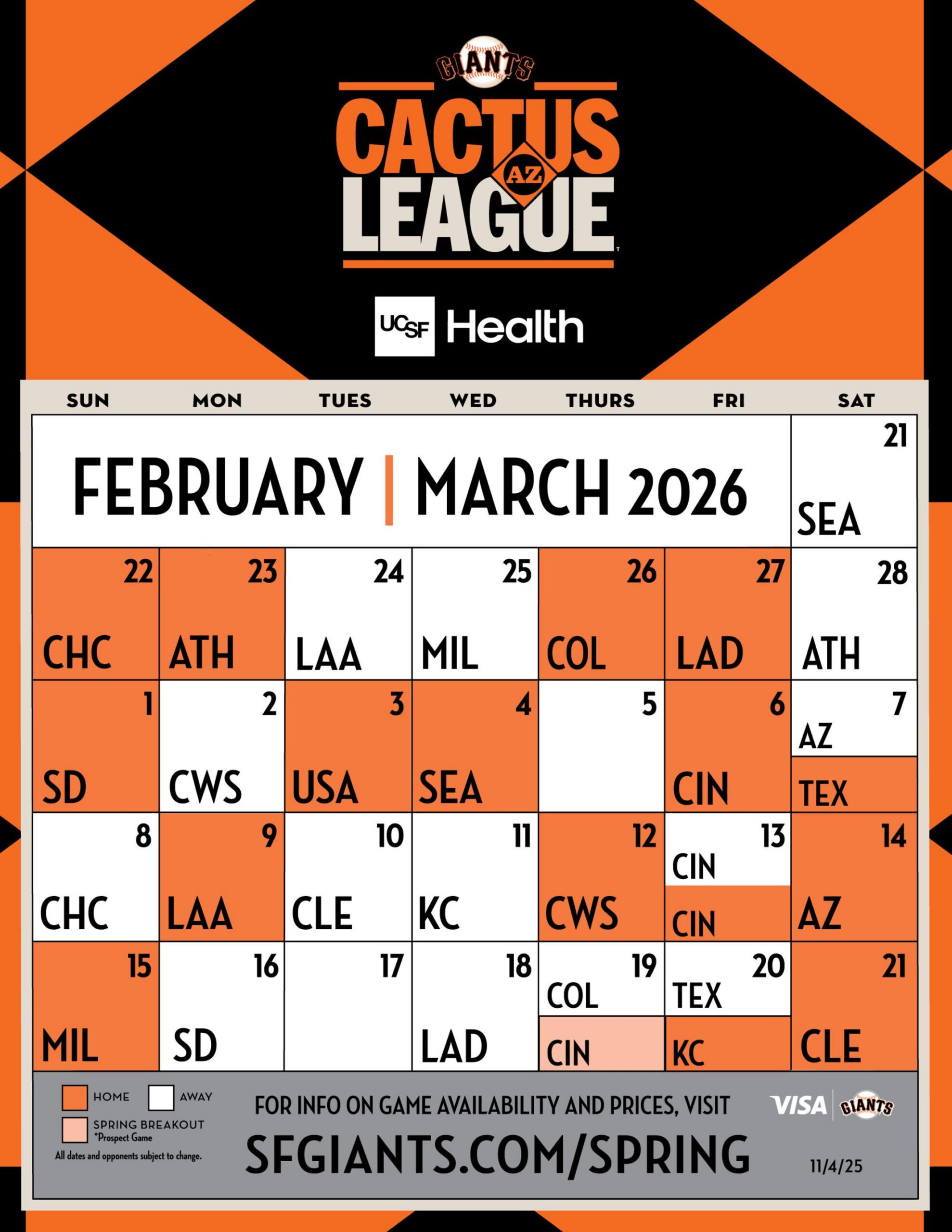 Giants Spring Training Printable Schedule | San Francisco Giants inside San Francisco Giants Schedule Printable