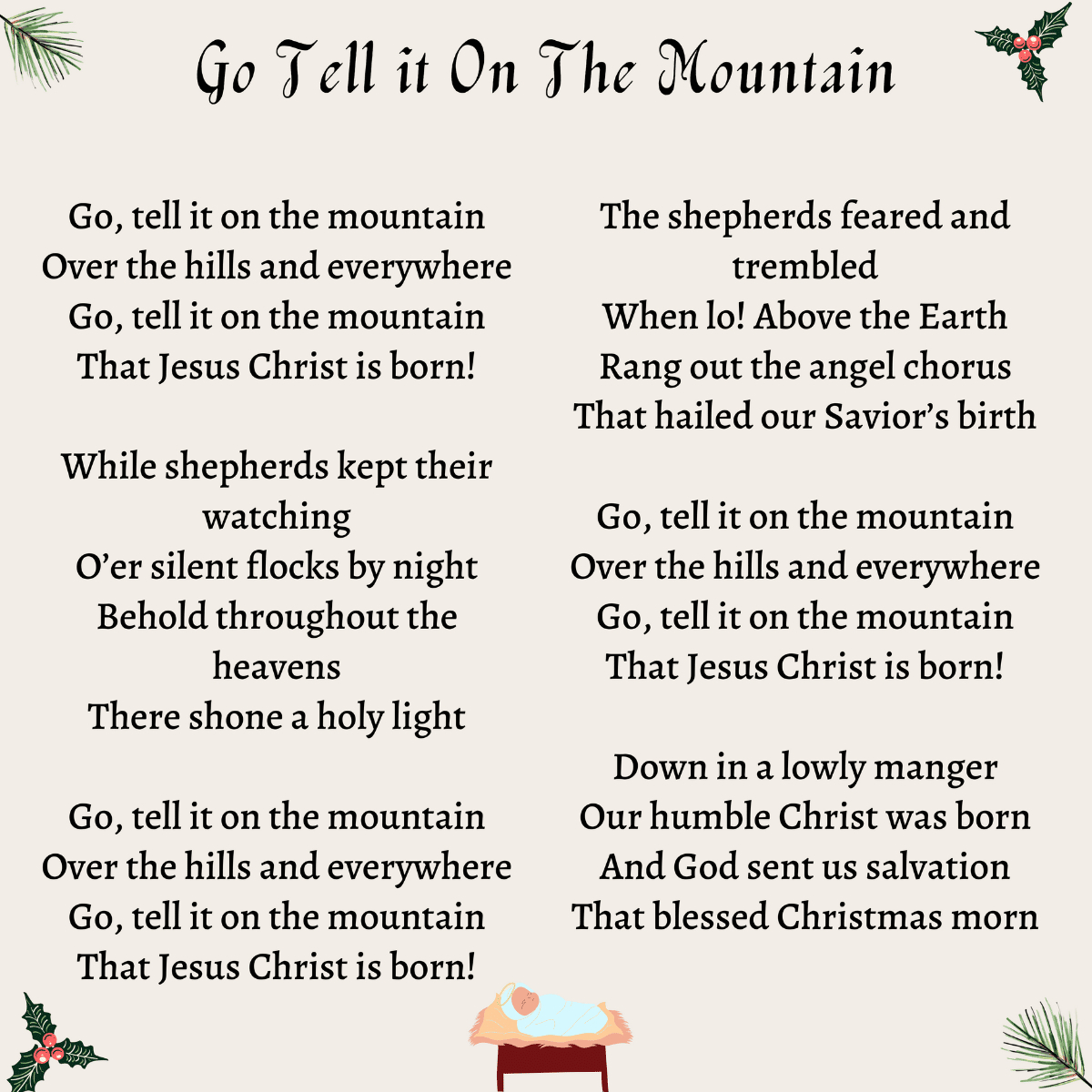 Go Tell It On The Mountain Lyrics, Origins, And Video throughout Printable Lyrics For Go Tell It On The Mountain