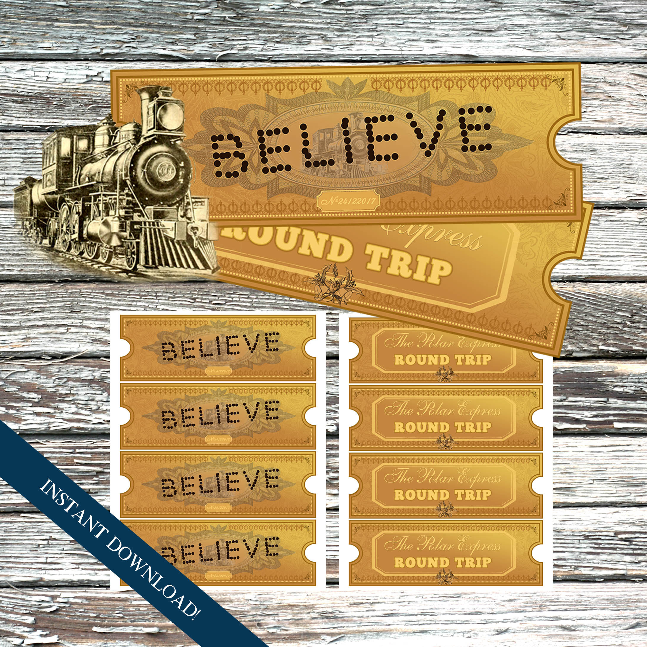 Golden Believe Polar Express Instant Download Ticket. Plus Hot with Printable Believe Ticket Polar Express