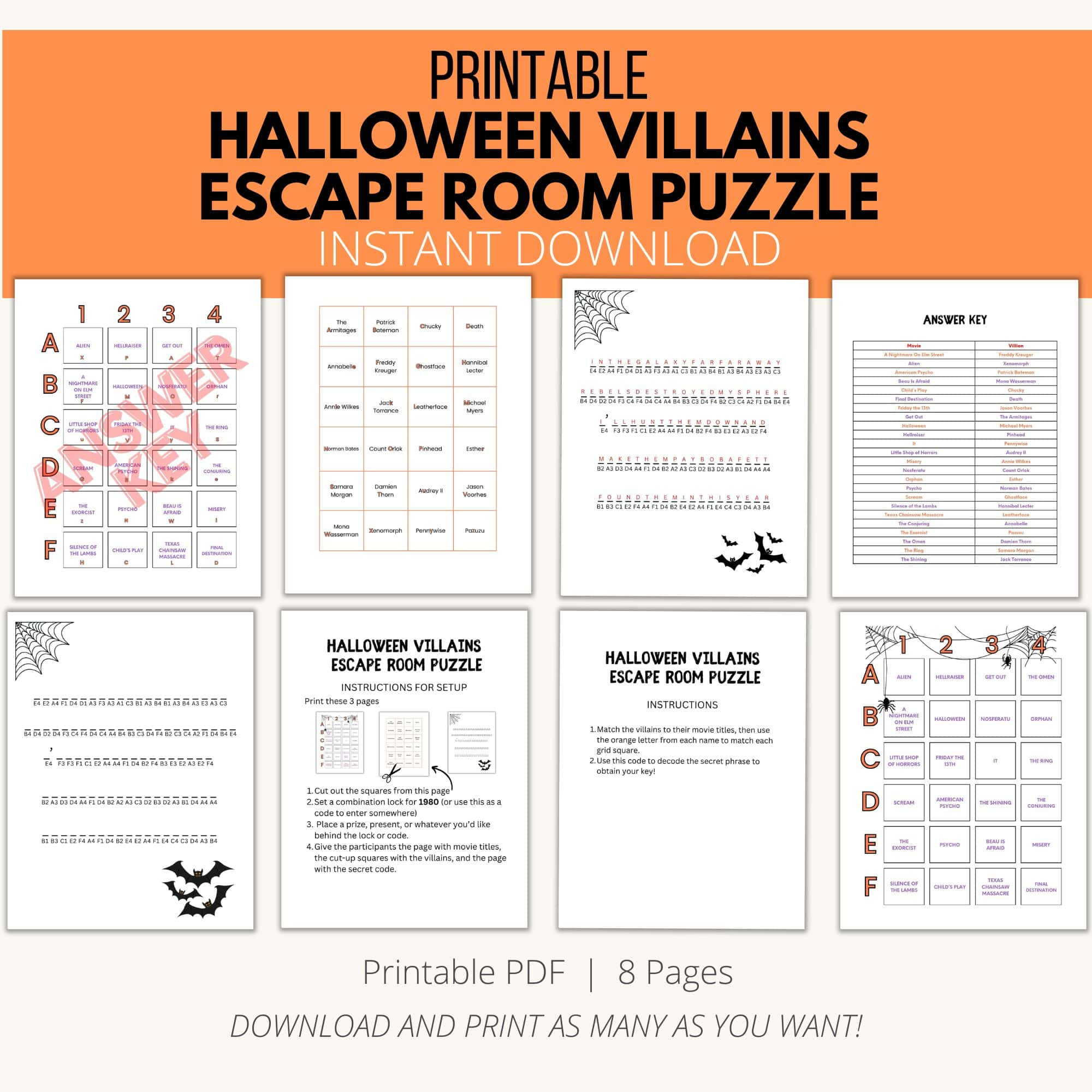 Halloween Villains Escape Room Puzzle - A Spooky Printable Adventure for Free Printable Escape Room For Adults