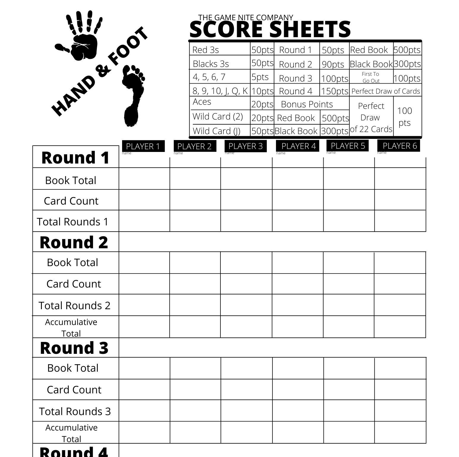 Hand And Foot Score Card - Hand And Foot Score Sheets And Score with Pdf Printable Hand Knee And Foot Card Game Score Sheet