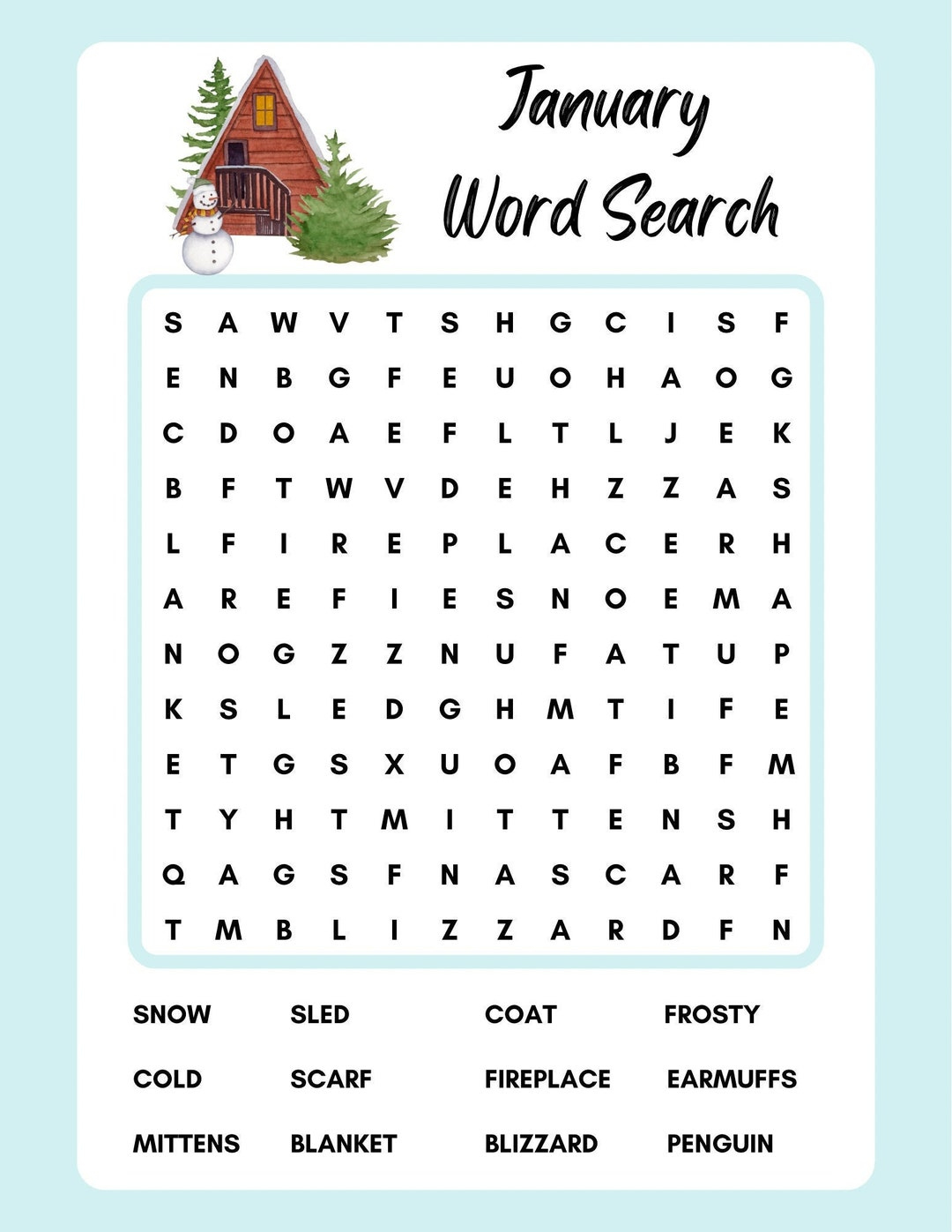 January Word Search, Instant Download, Printable, Pdf - Etsy within January Word Search Free Printable