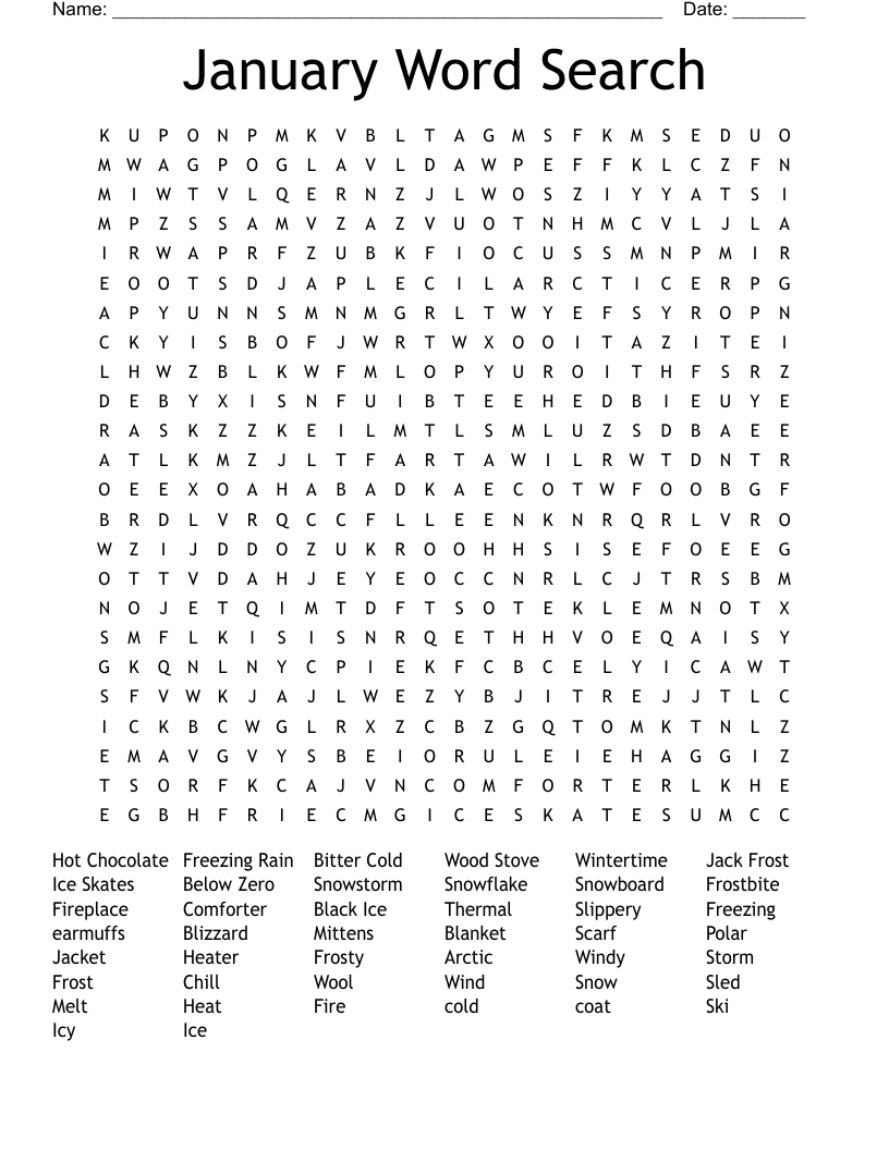 January Word Search - Wordmint within January Word Search Free Printable