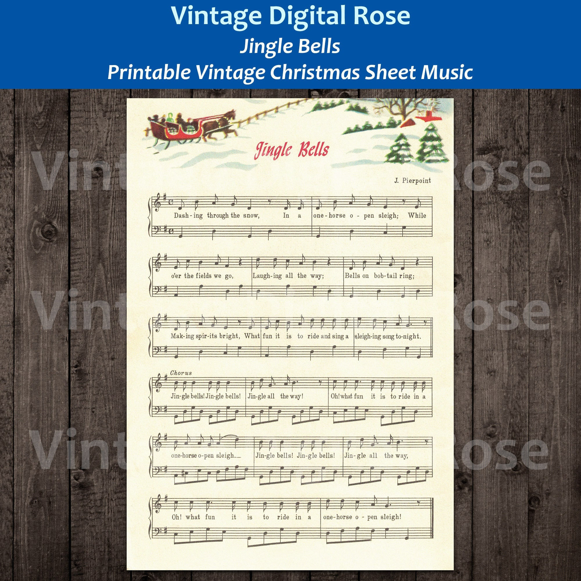 Jingle Bells Printable Vintage Popular Christmas Carol Sheet Music intended for Printable Sheet Music Jingle Bells