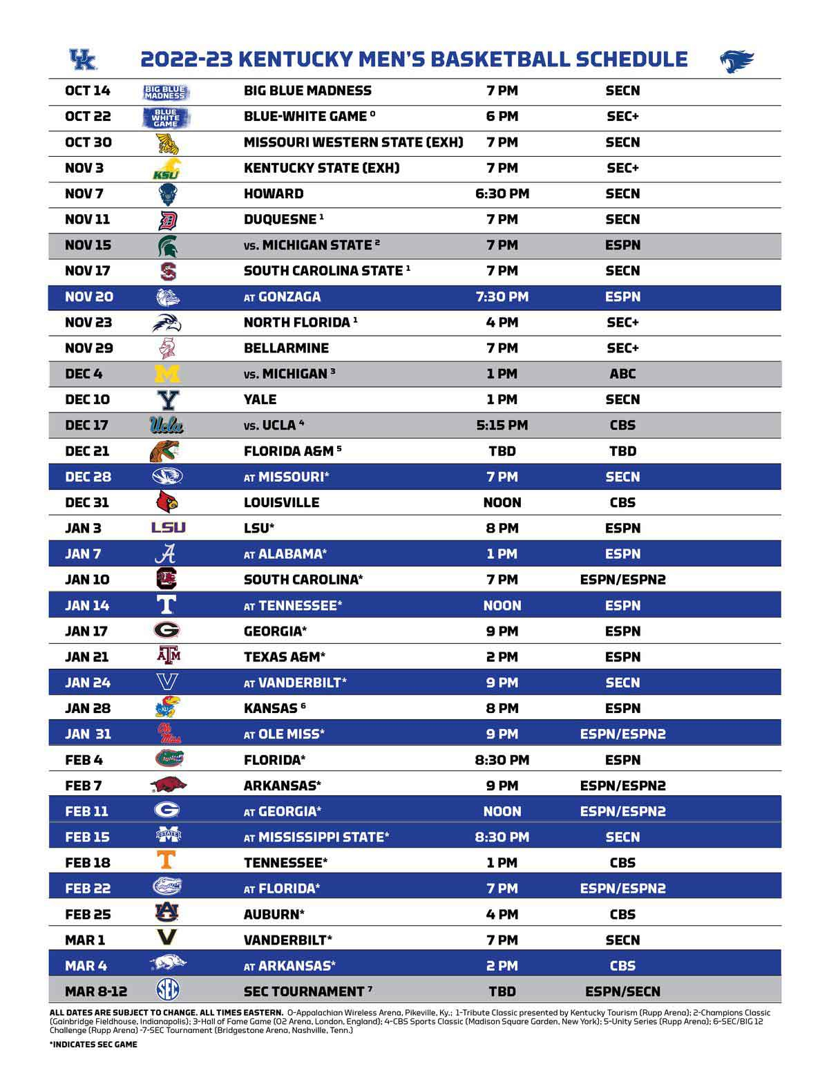 Kentucky Basketball Schedule 2022-2023 - Ky Supply Co regarding Printable Lady Vols Basketball Schedule