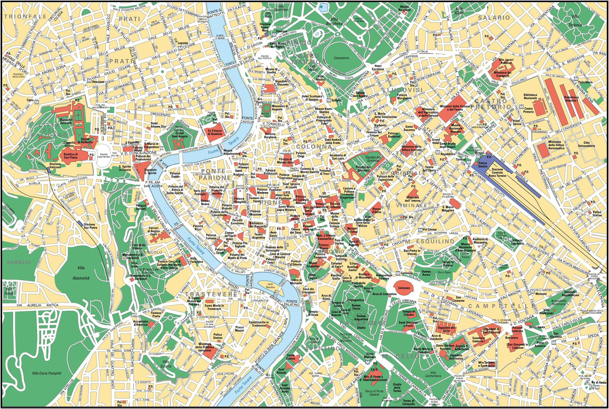 Large Detailed Street Map Of Rome City Center. Rome City Center throughout City Map of Rome Printable
