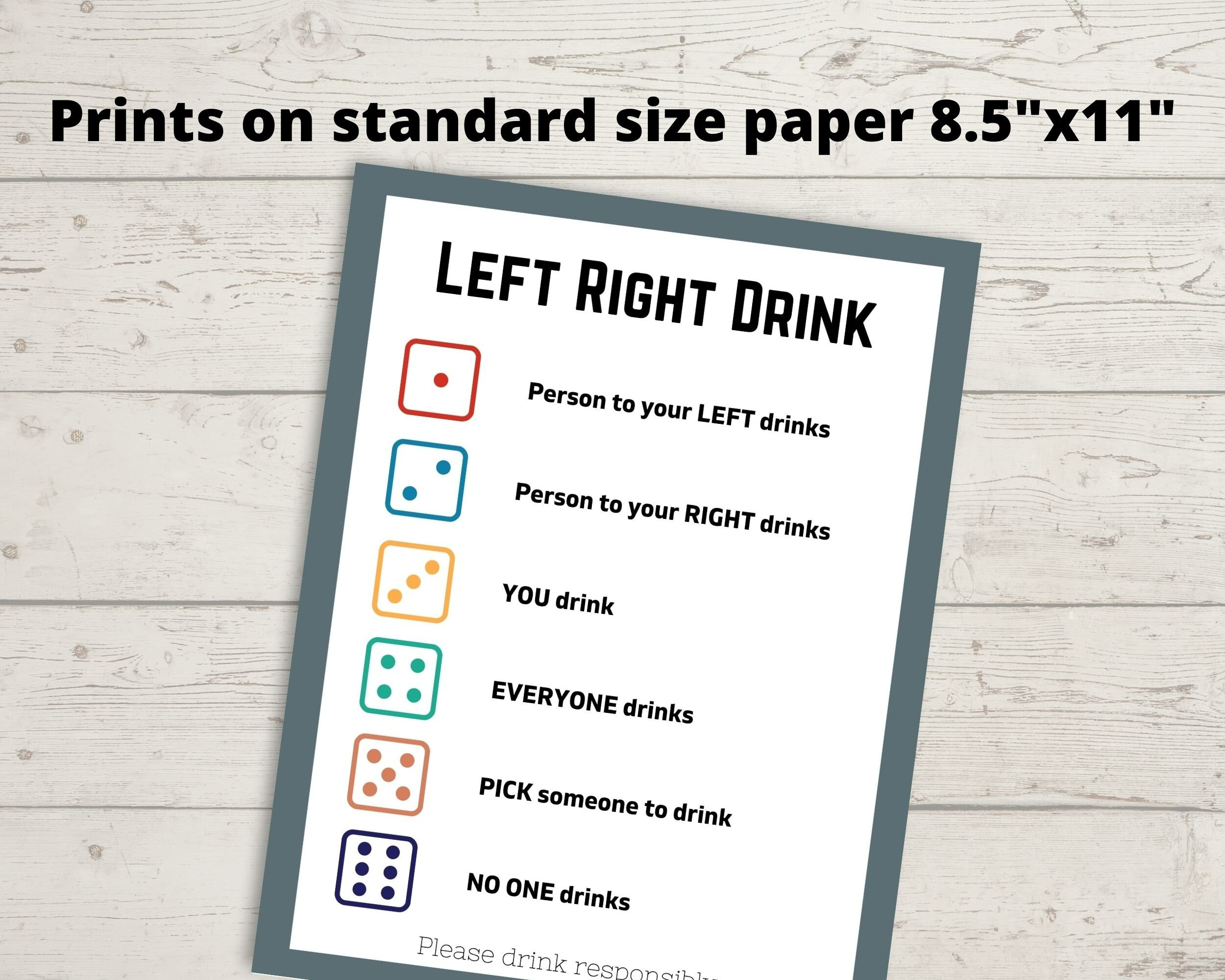 Left Right Drink Party Game - Drunk Dice Game, Left Right Center within Left Right Center Rules Printable