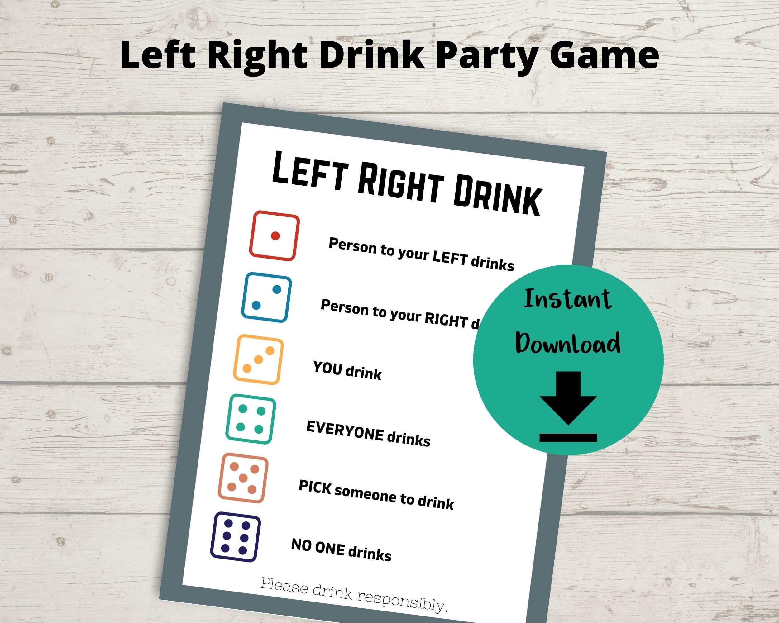 Left Right Drink Party Game - Drunk Dice Game, Left Right Center within Left Right Center Rules Printable