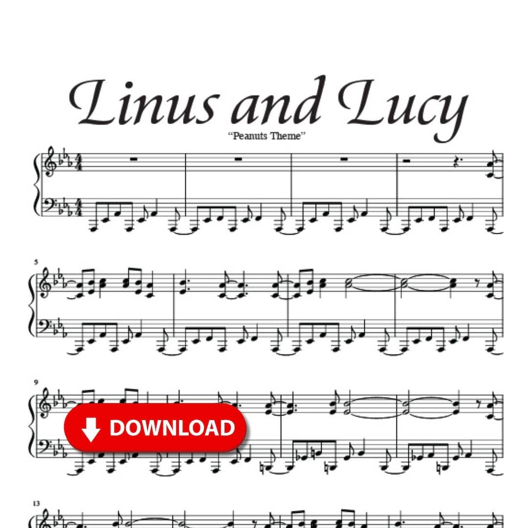 Linus And Lucy Piano Sheet Music: Peanuts Theme (Digital Download) with Linus And Lucy Piano Sheet Music Free Printable