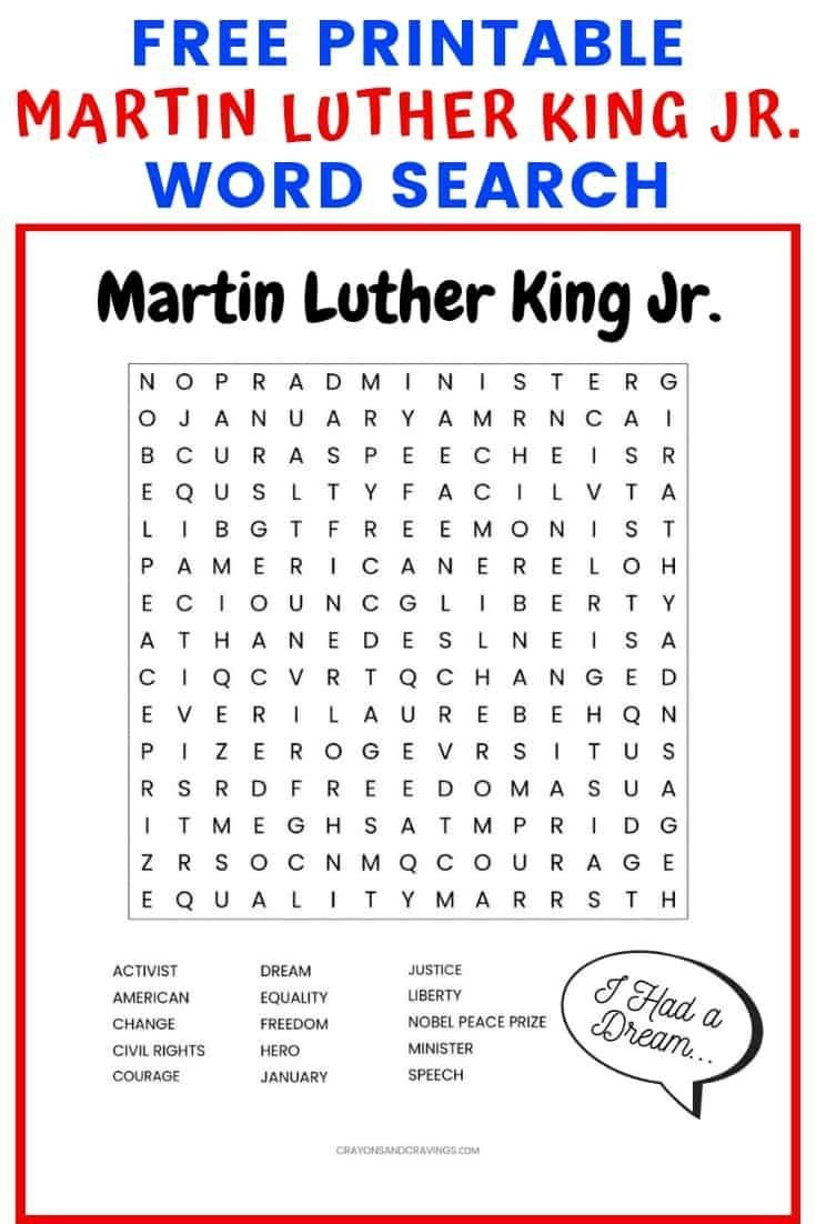 Martin Luther King Jr. Free Printable Word Search Worksheet intended for Martin Luther King Word Search Free Printable