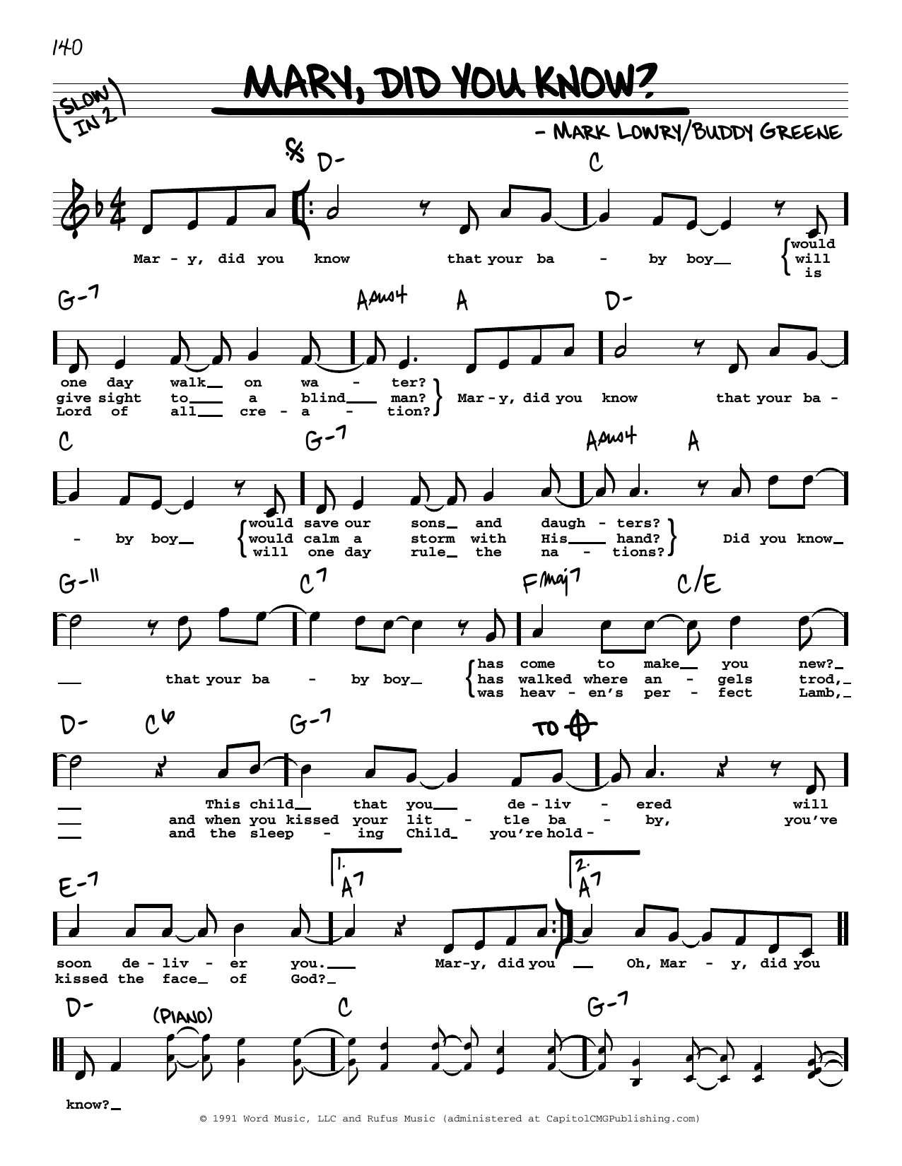 Mary, Did You Know? (Real Book Melody, Lyrics &Amp; Chords inside Mary Did You Know Printable Lyrics