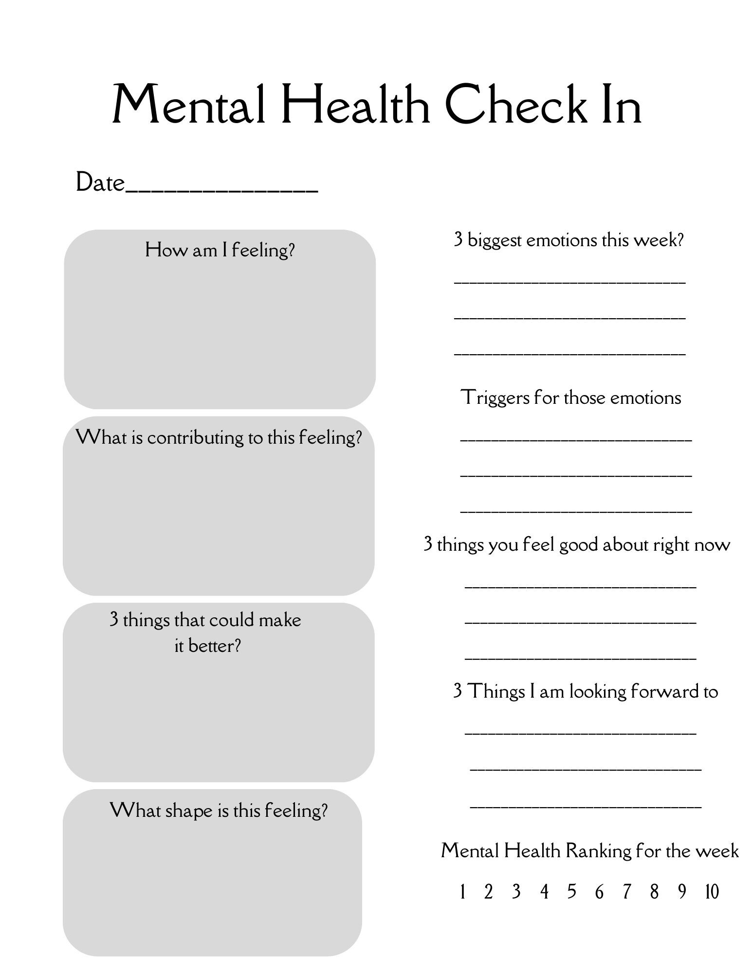 Mental Health Check In Digital Printable For Therapists within Free Printable Mental Health Worksheets