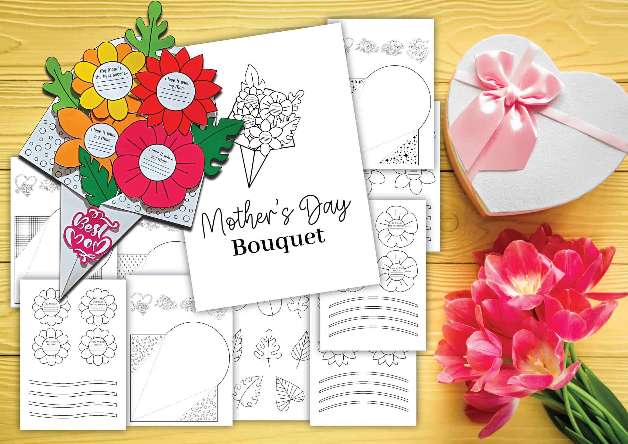 Mother'S Day Bouquet Printable Craft: Coloring Activity For Kids in Mother'S Day Craft Printable