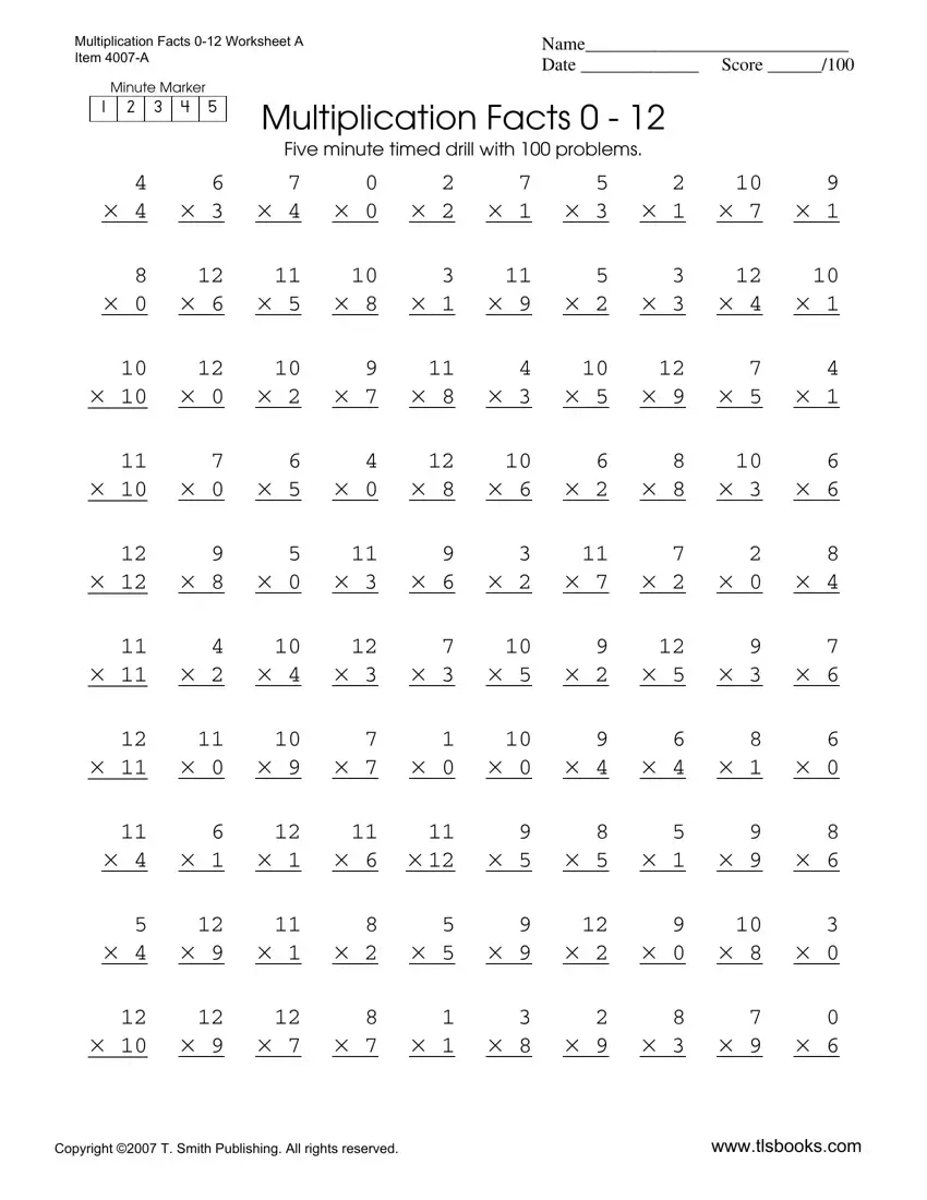 Multiplication Timed Test 0 12 ≡ Fill Out Printable Pdf Forms Online intended for Multiplication Worksheets 0 12 Printable