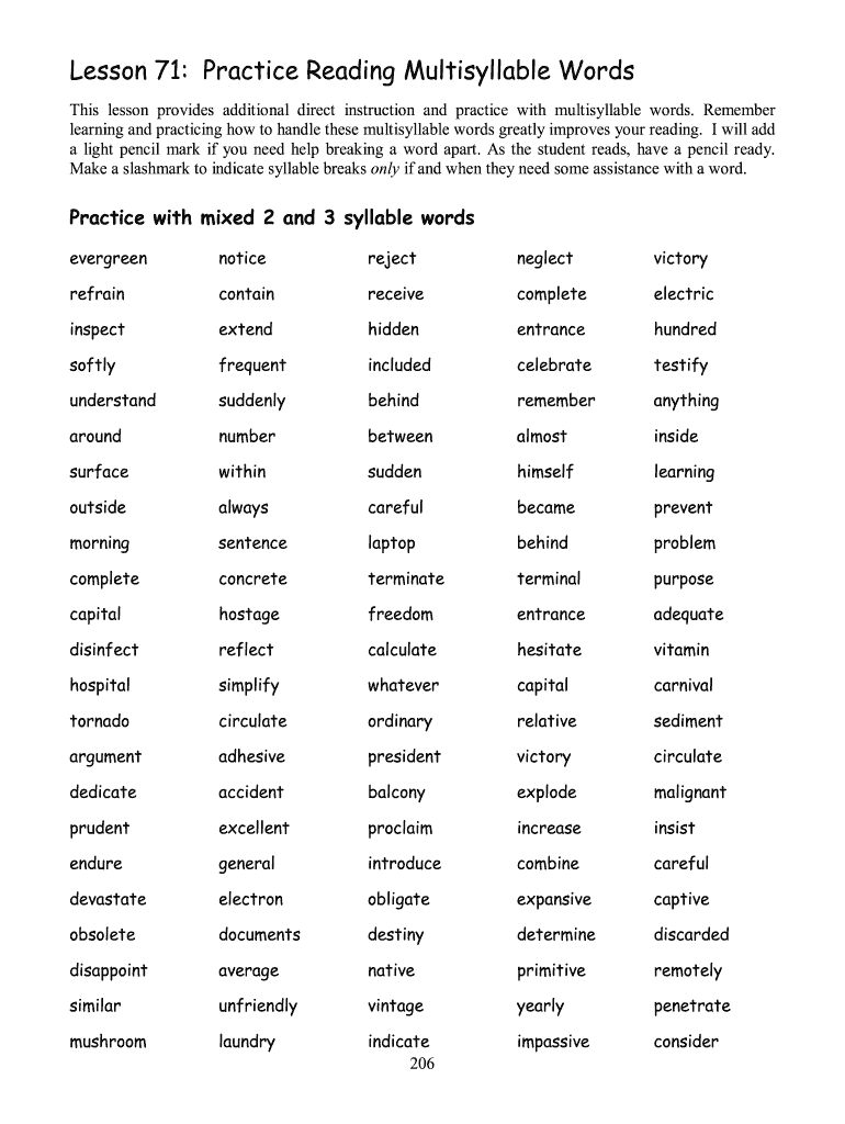 Multisyllabic Words List Pdf: Fill Out & Sign Online | Dochub intended for Free Printable Multisyllabic Words Worksheets