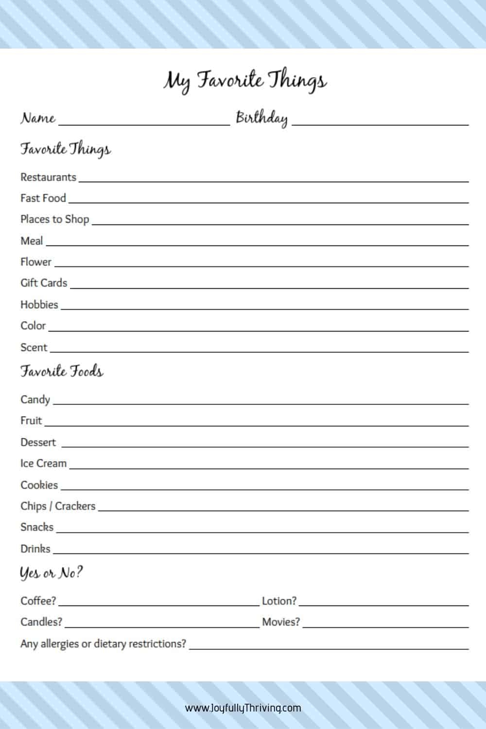 My Favorite Things List - Free Printable Gift Ideas For Teachers in Staff Favorites Printable Employee Favorite Things List