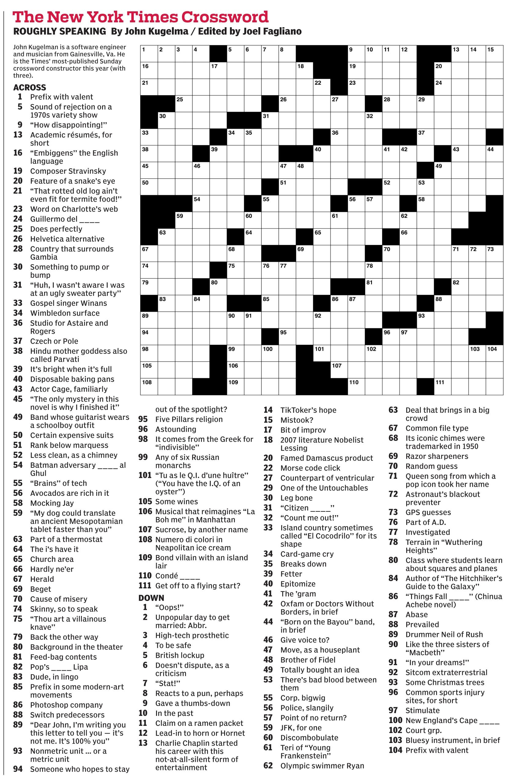 New York Times Daily Crossword - Puzzles within Free Printable Nytimes Crossword Puzzles