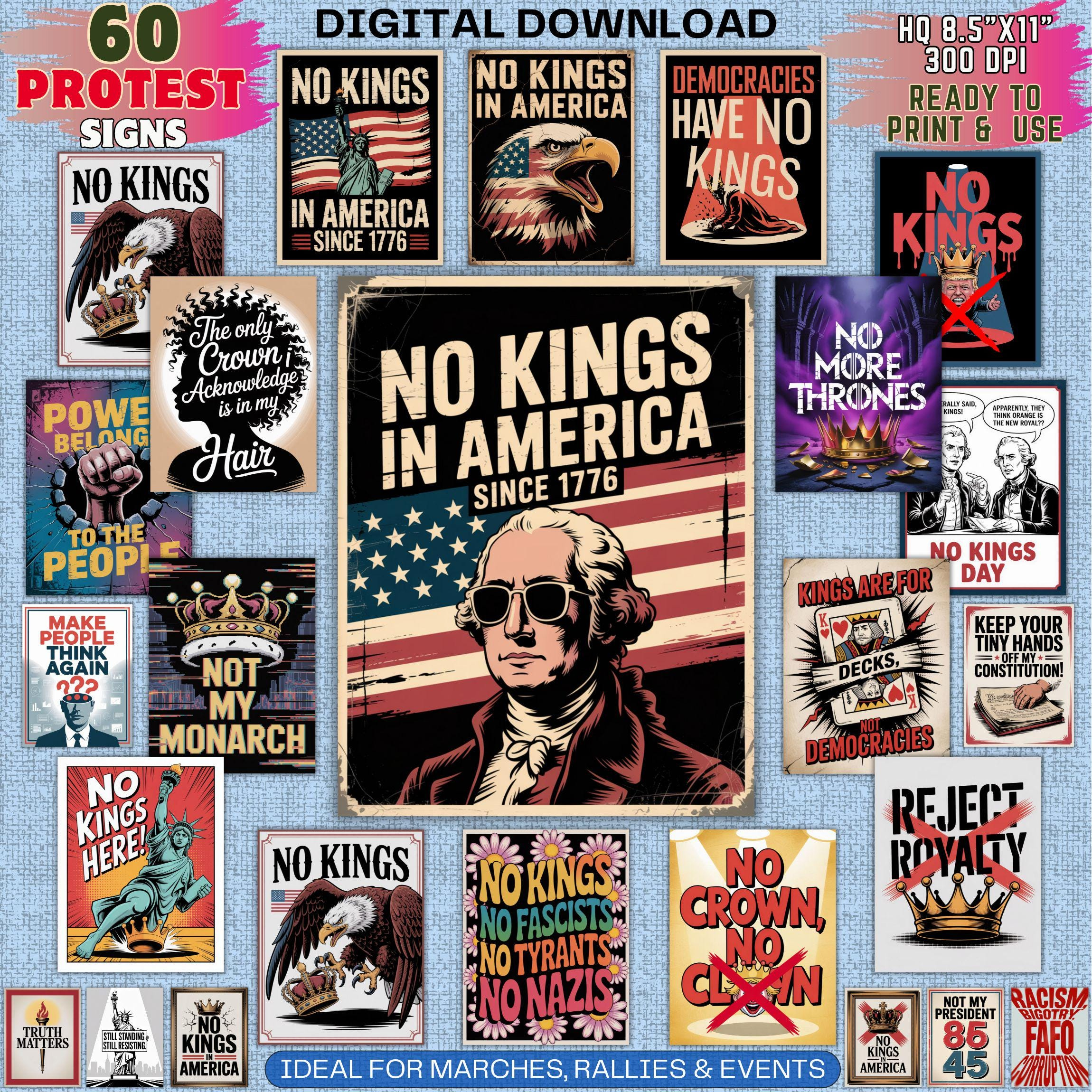 No Kings Day Printable Signs – 60 Bold Protest Posters For Civic with No Kings Protest Signs Printable
