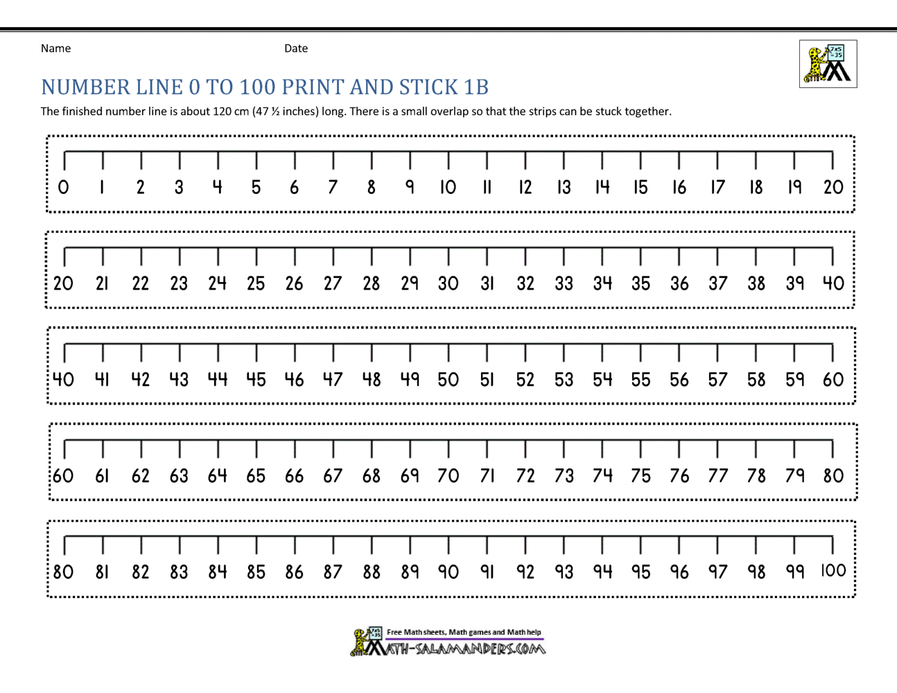 Number Line Up To 100 pertaining to Free Printable Number Lines