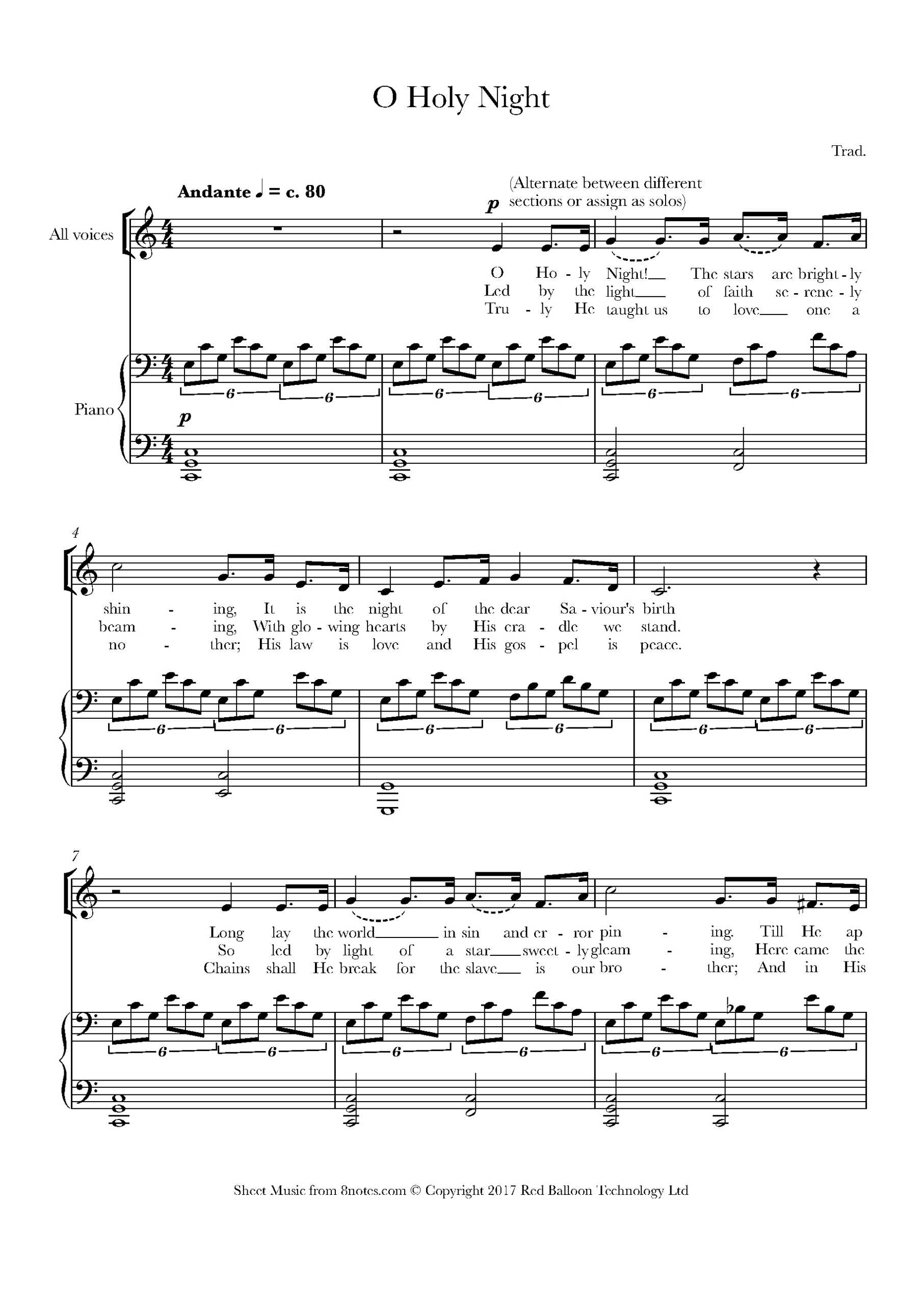O Holy Night For Choir - Free Sheet Music For Choir | 8Notes in O Holy Night Sheet Music Printable Free