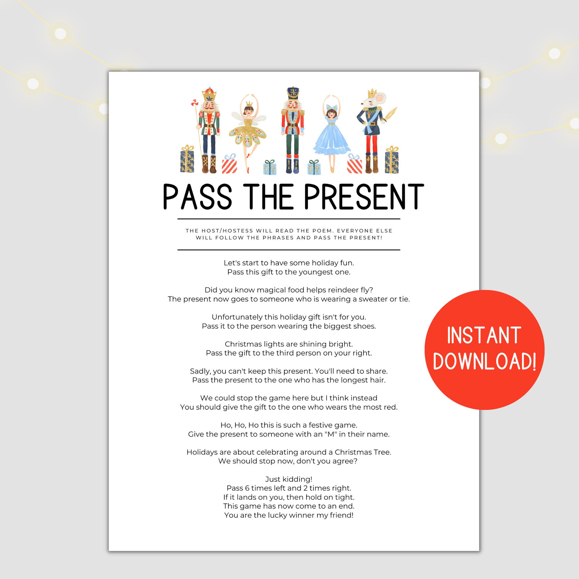 Pass The Gift Game Poem, Pass The Present Game, Pass The Parcel with regard to Pass the Present Game Printable
