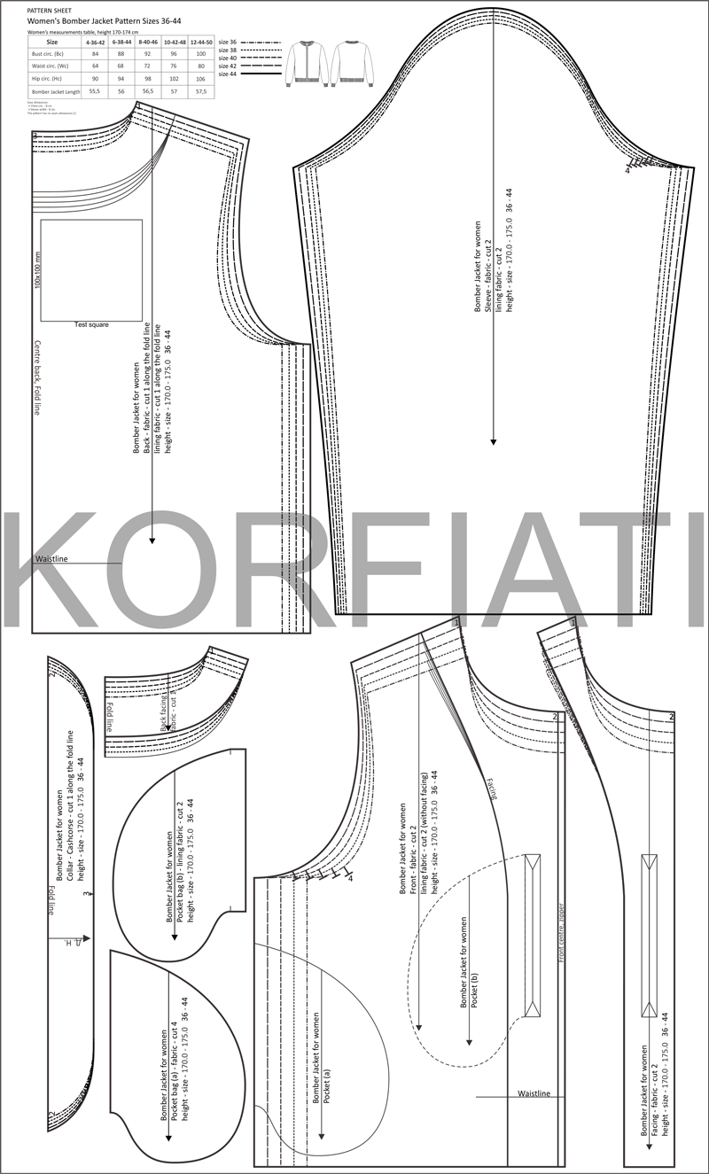 Pdf Women'S Bomber Jacket Pattern - Anastasia Korfiati Sewing School in Printable Simple Jacket Pattern Free