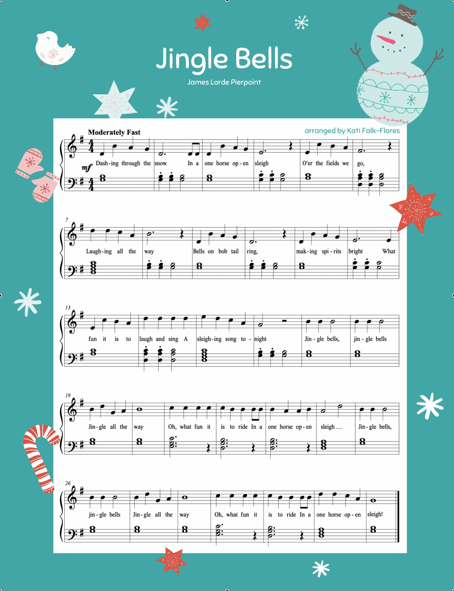 Piano Printable Sheet Music | Jingle Bells Holiday Sheet Music in Printable Jingle Bells Sheet Music