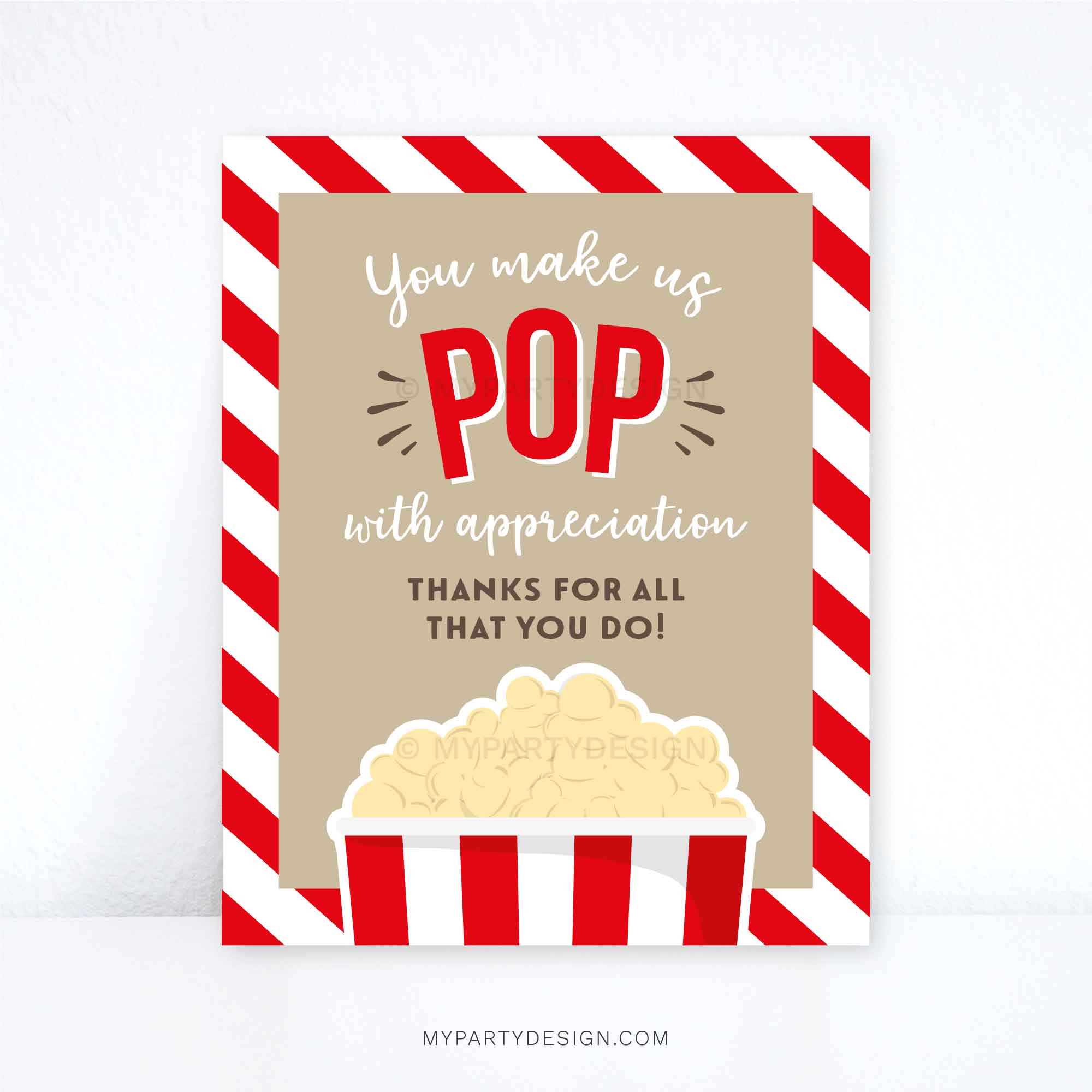 Pop With Appreciation Popcorn Sign, Printable Pdf - My Party Design with regard to Free Printable Popcorn Appreciation Printable