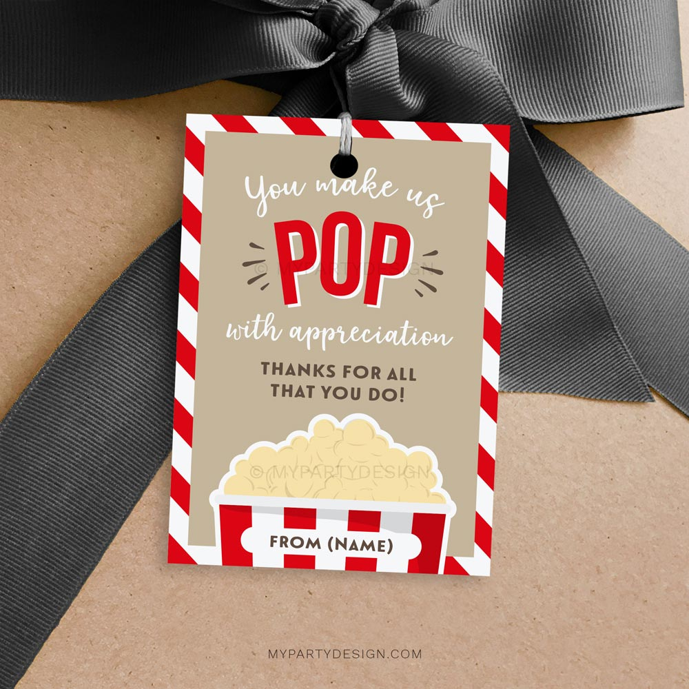 Pop With Appreciation Popcorn Tag, Printable Pdf - My Party Design inside Free Printable Popcorn Appreciation Printable