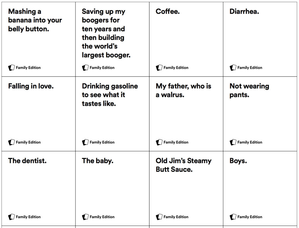 Print And Play The New Cards Against Humanity Family Edition For Free! for Cards Against Humanity Printable Cards