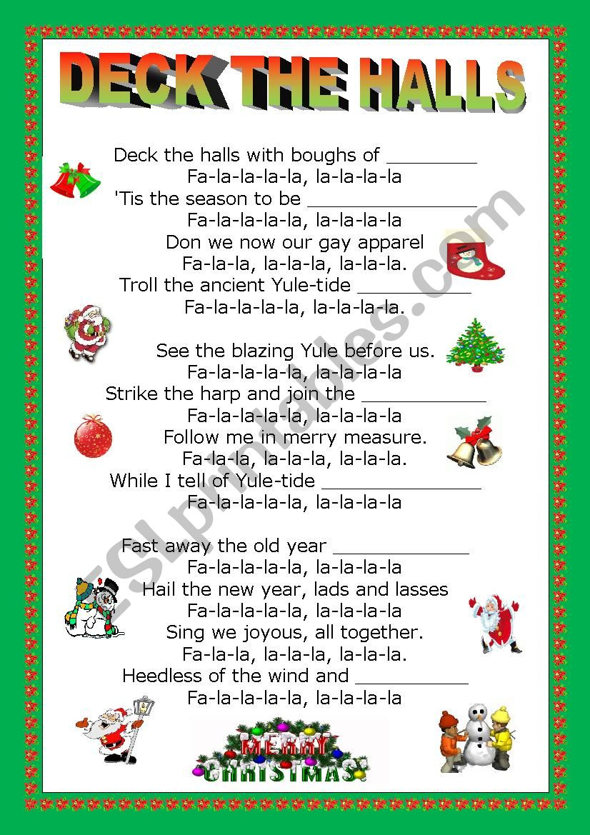 Print Deck The Halls Christmas Song Lyrics Bookmark - Worksheets within Deck the Halls Printable Lyrics