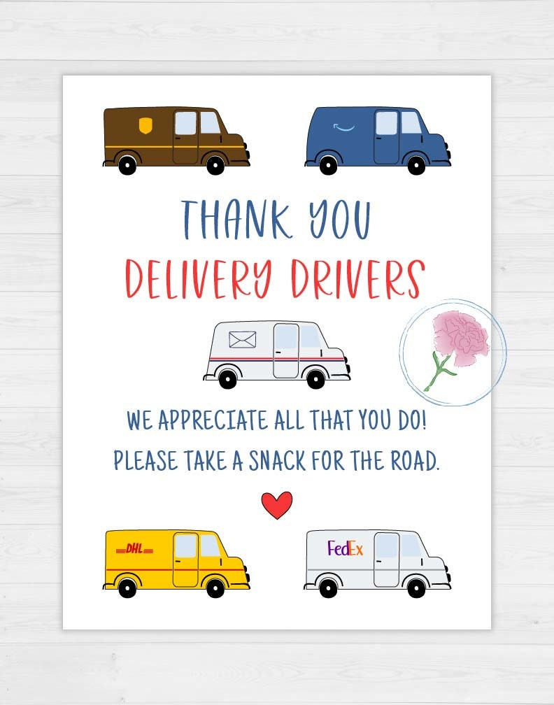 Printable 8.5X11 Delivery Driver Appreciation Sign,Delivery Driver in Printable Delivery Driver Snack Sign