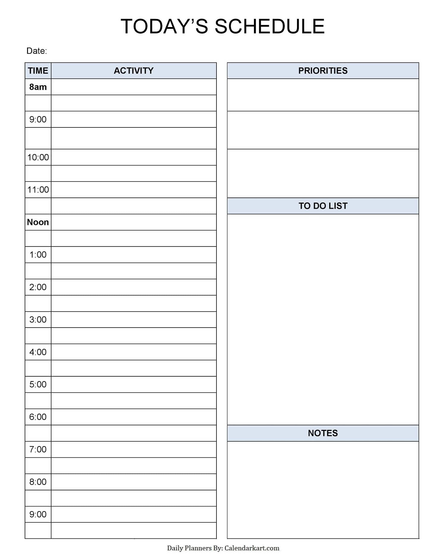 Printable Daily Planner Template | Calendarkart pertaining to Printable Daily Planner With Time Slots