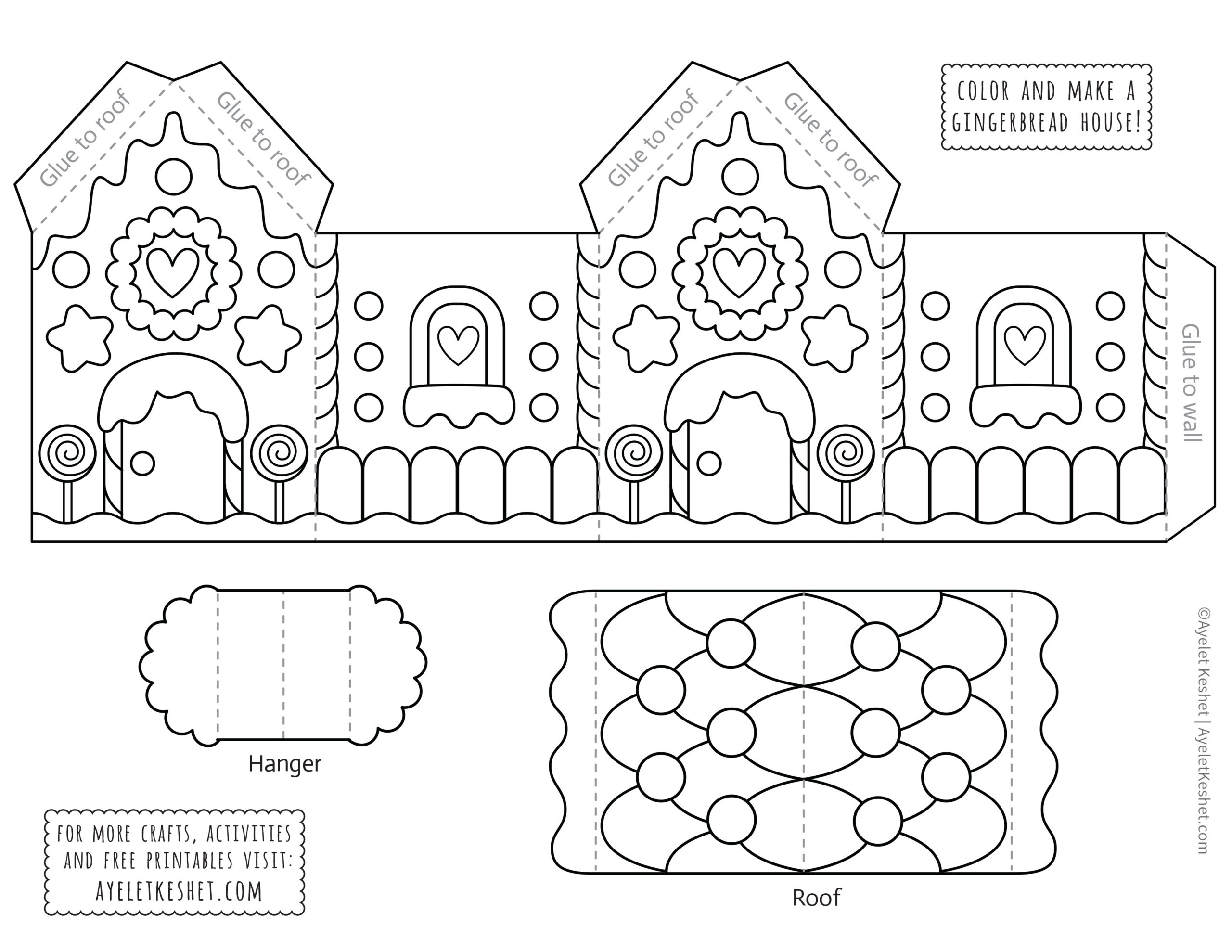 Printable Gingerbread House Template To Color - Ayelet Keshet with Paper Printable Gingerbread House Template