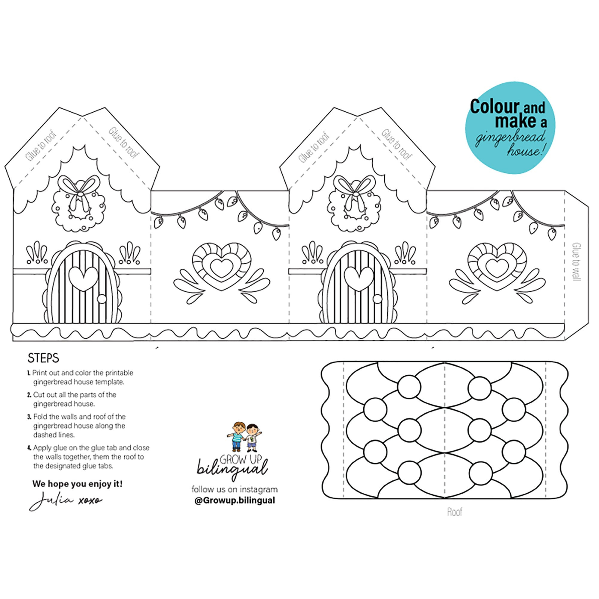 Printable Gingerbread House Template To Colour - Etsy in Paper Printable Gingerbread House Template