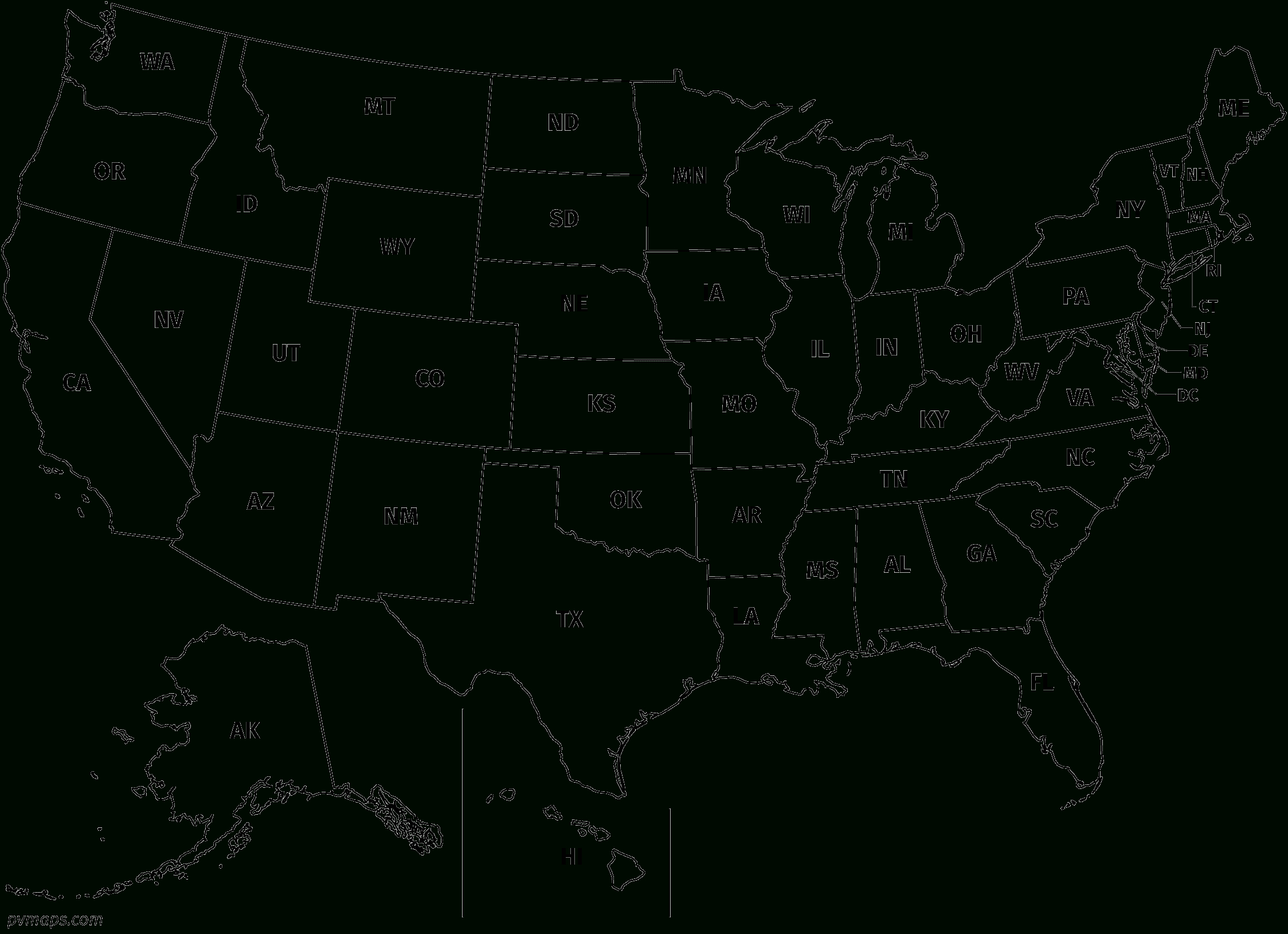 Printable Line Maps | Pvmaps in List of 50 Us States Printable with Abbreviations