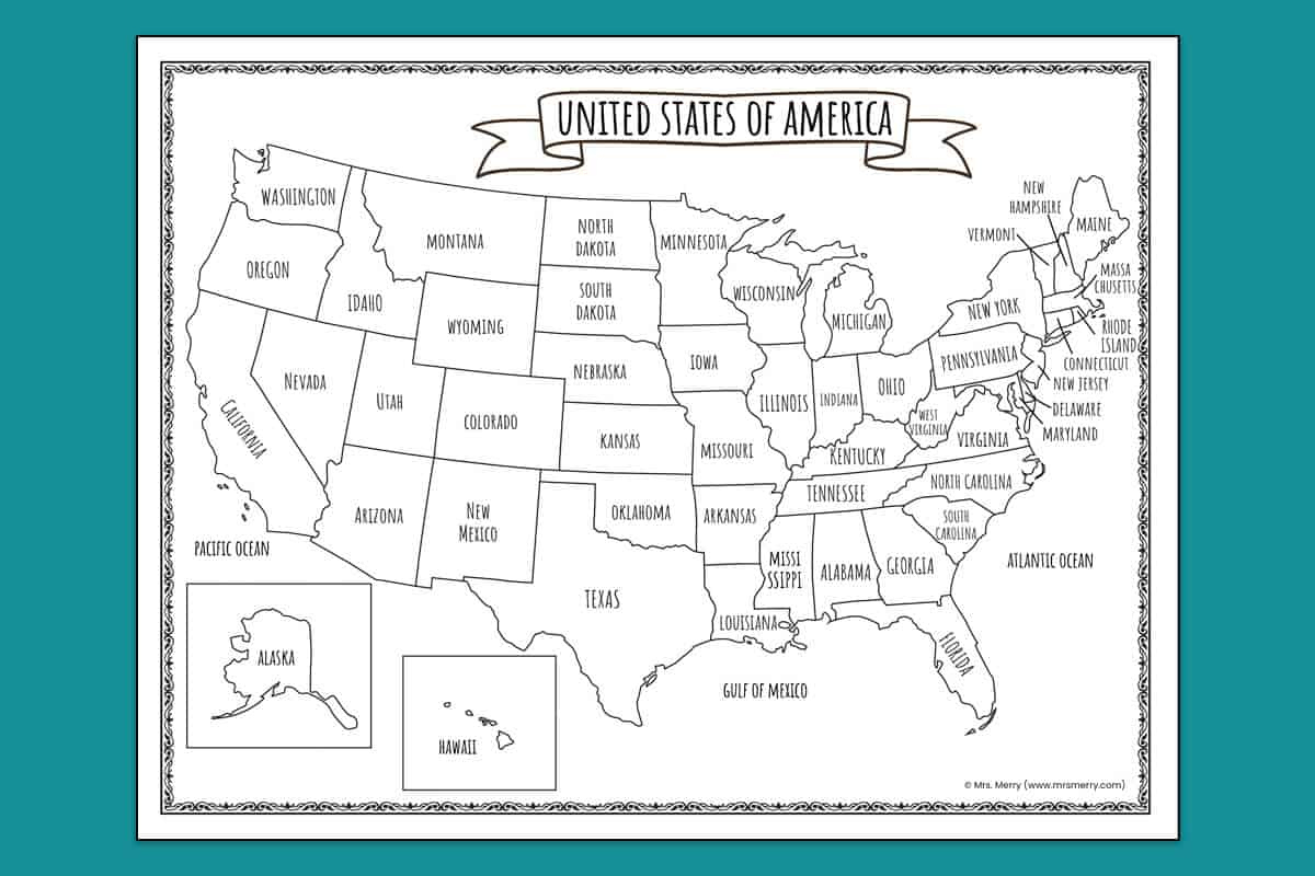 Printable Map Of The United States | Mrs. Merry - Worksheets Library inside Printable United States Map Labeled