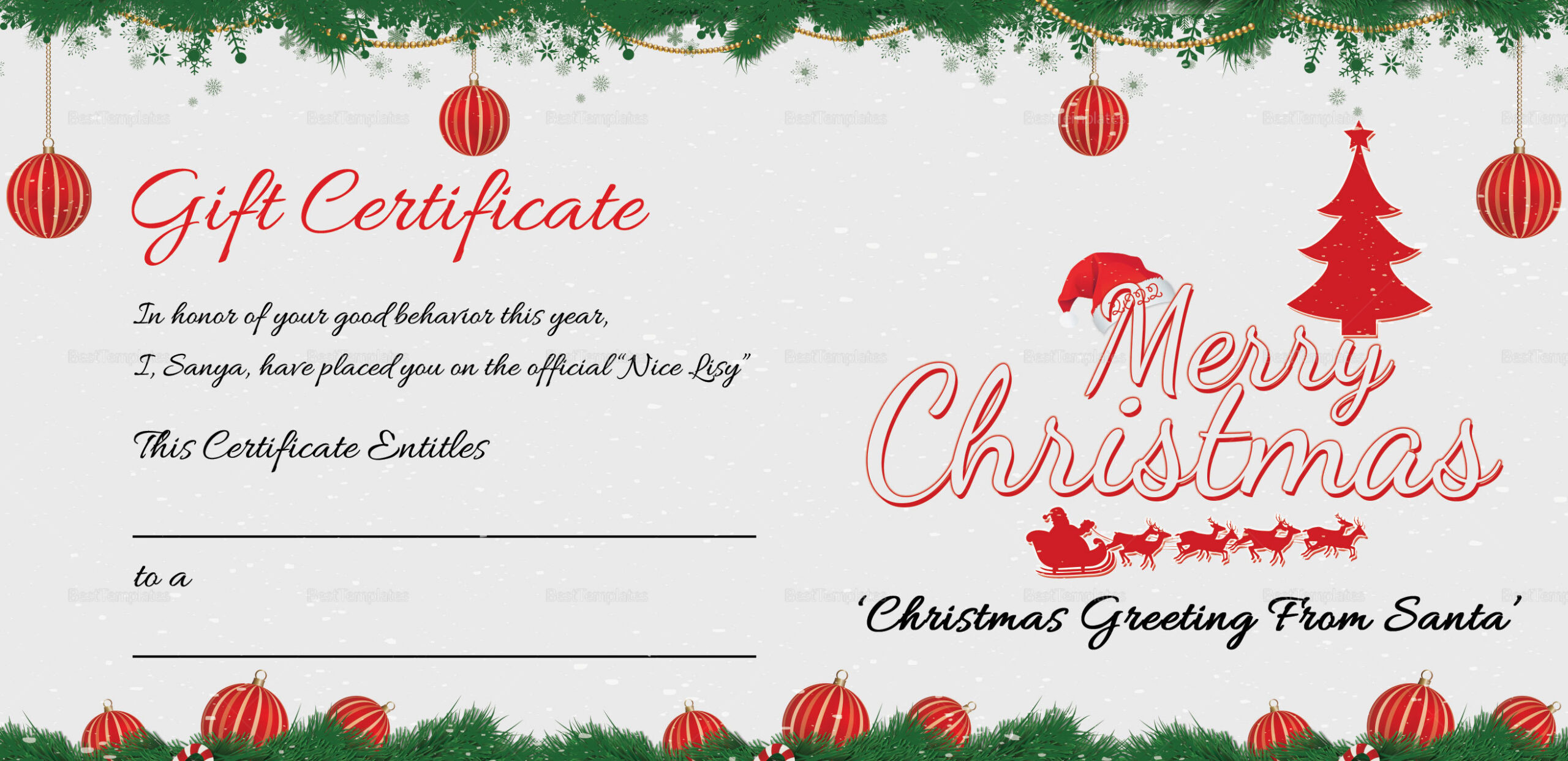 Printable Merry Christmas Gift Certificate Template In Adobe Photoshop intended for Printable Gift Certificates Free Christmas