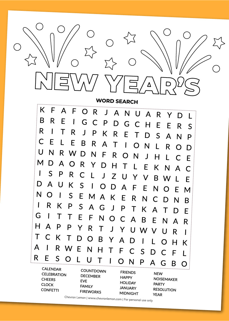 Printable New Year'S Word Search - Chevron Lemon inside New Years Word Search Free Printable