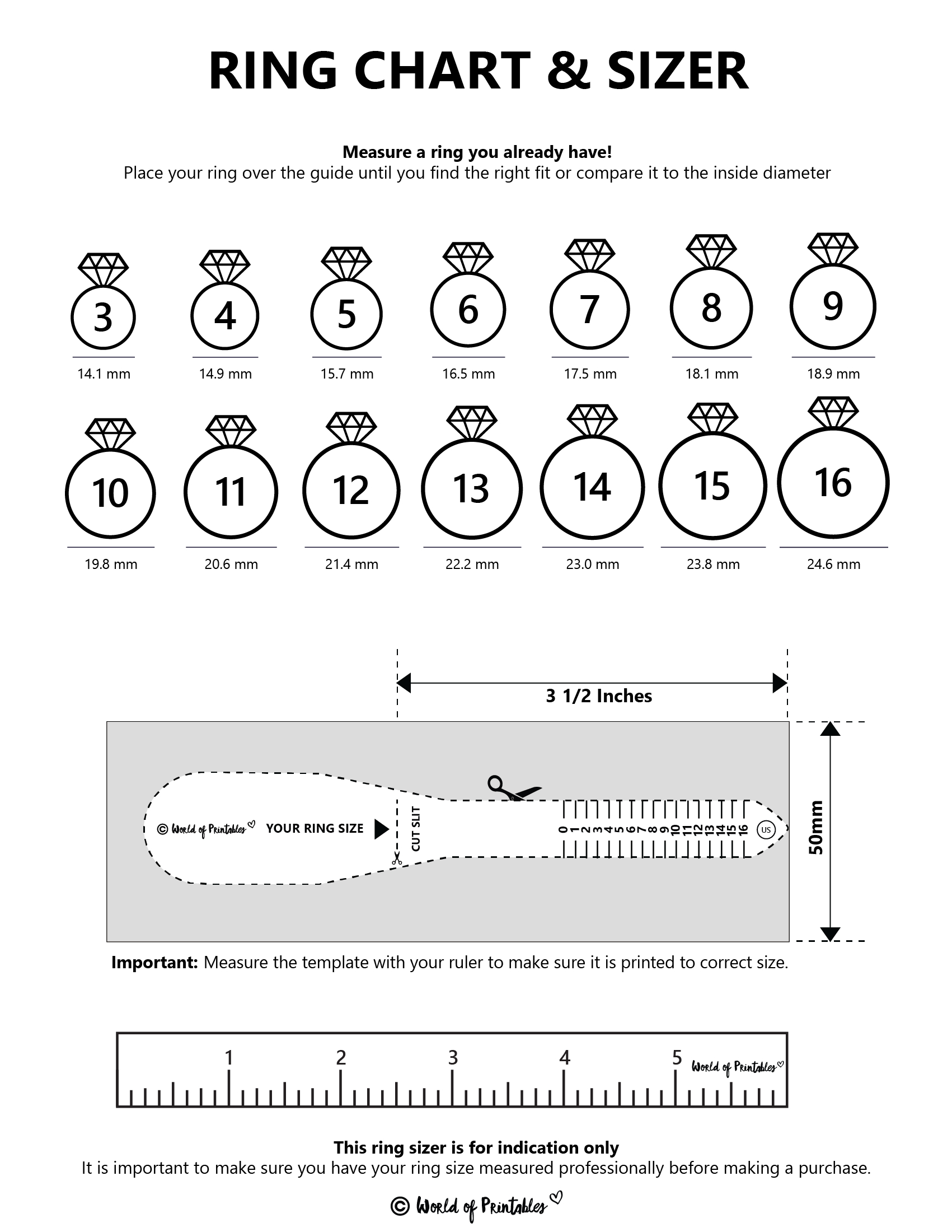 Printable Ring Size Chart - Find Your Ring Size Easy - World Of pertaining to Printable Ring Size Chart Men
