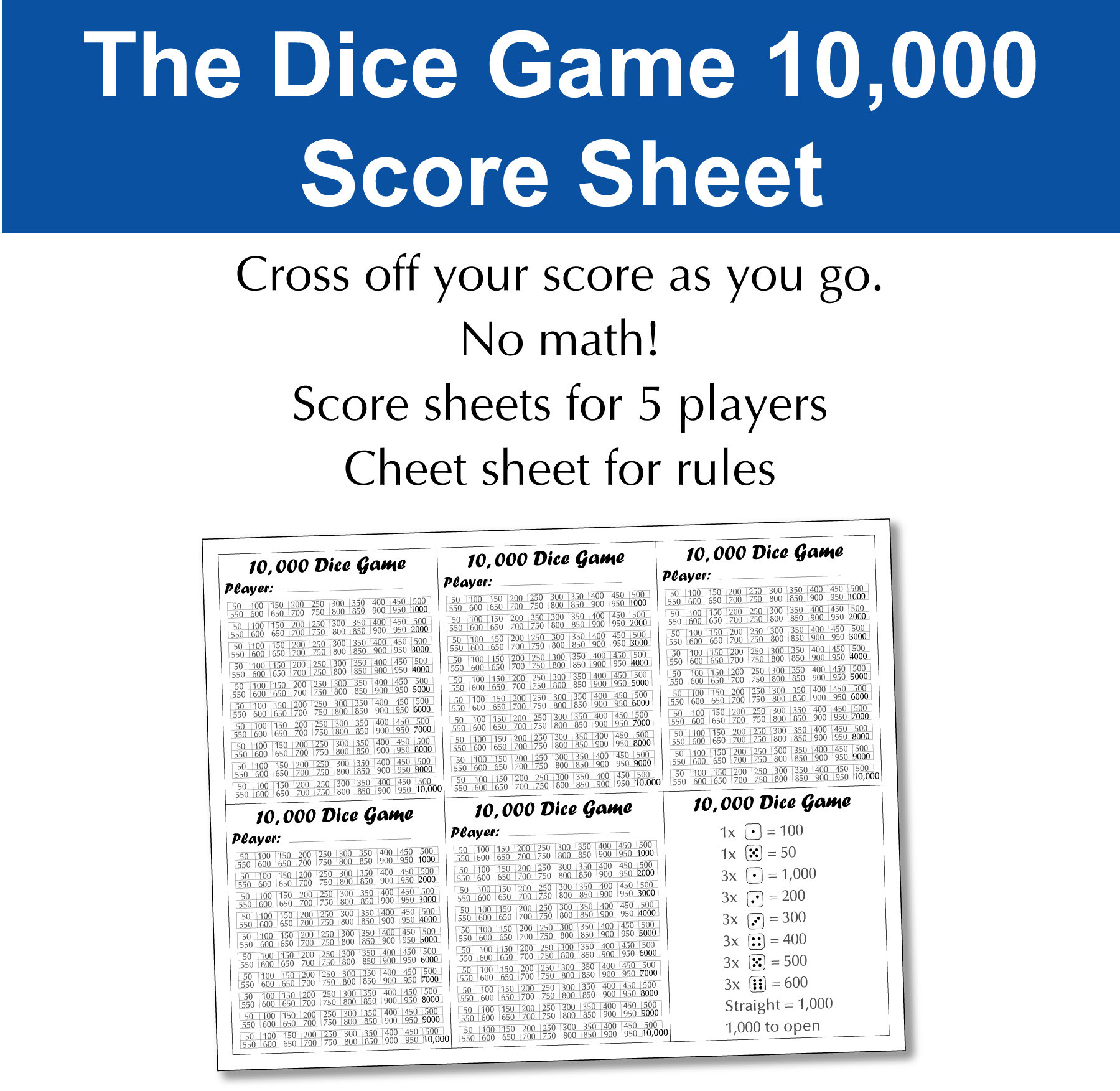 Printable Rules And Score Sheet For The Dice Game 10,000 For Easy inside 10 000 Dice Game Rules Printable