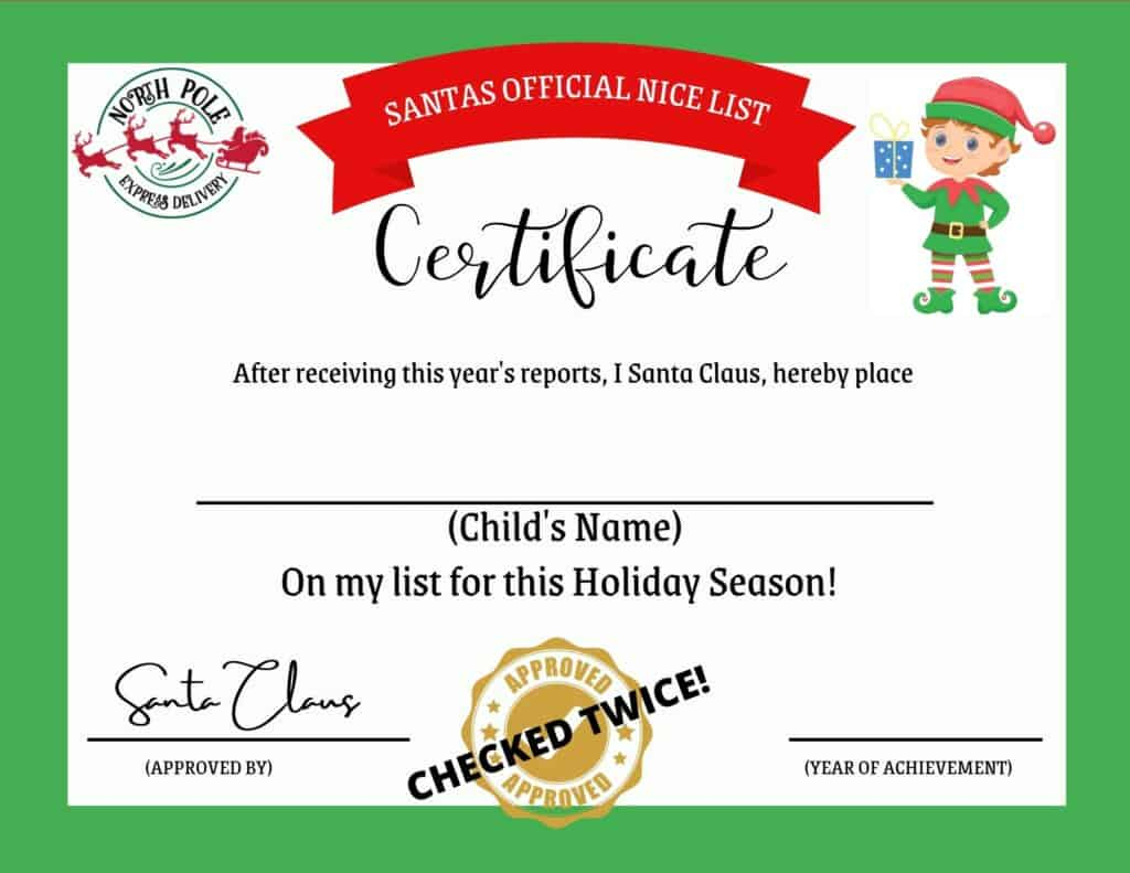 Printable Santa Nice List Certificate - My Printable Home in Free Printable Good List Certificate From Santa