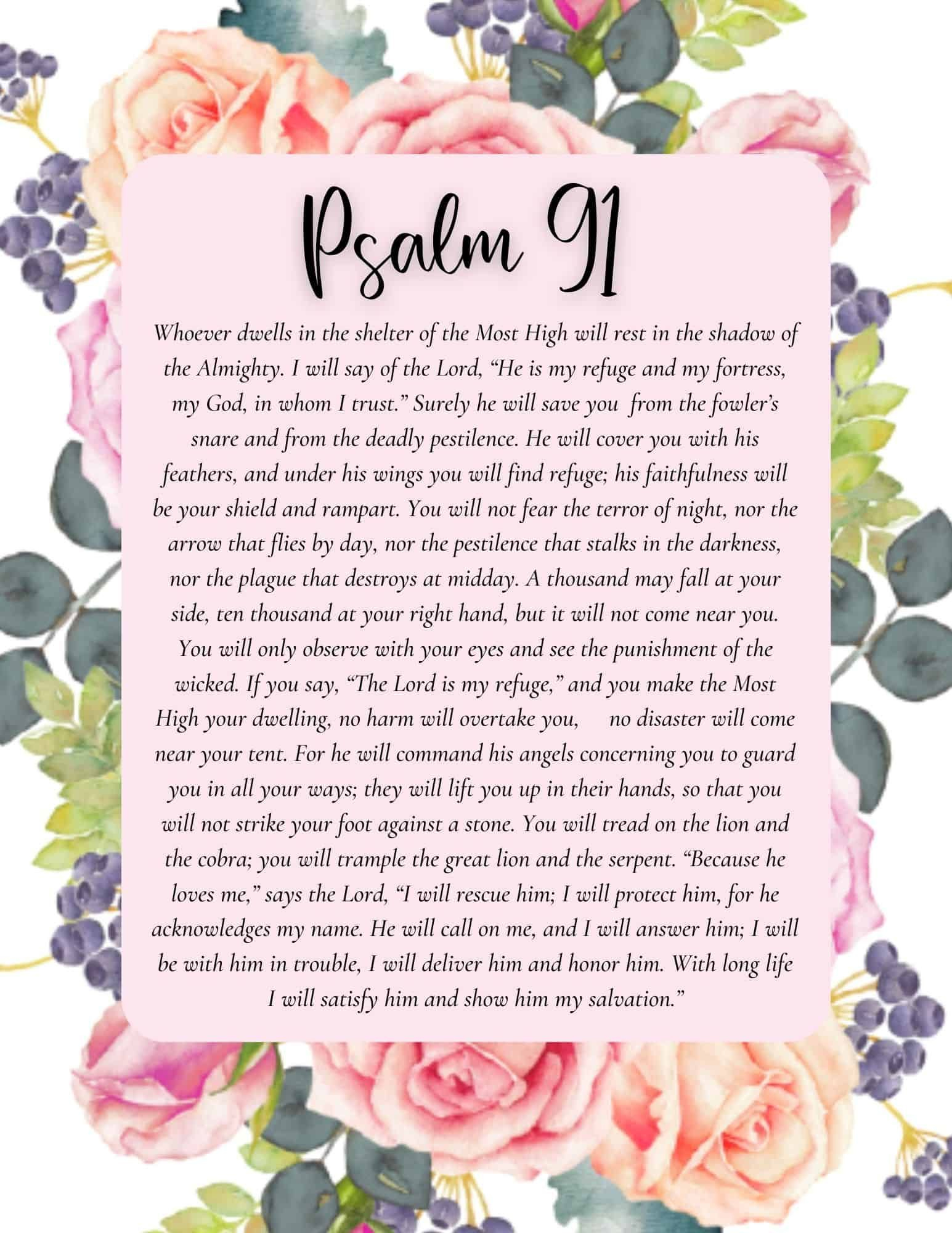 Psalm 91 - Prayer Of Protection Printable Instant Download, 5X7 with Printable Free Printable Psalm 91 Prayer