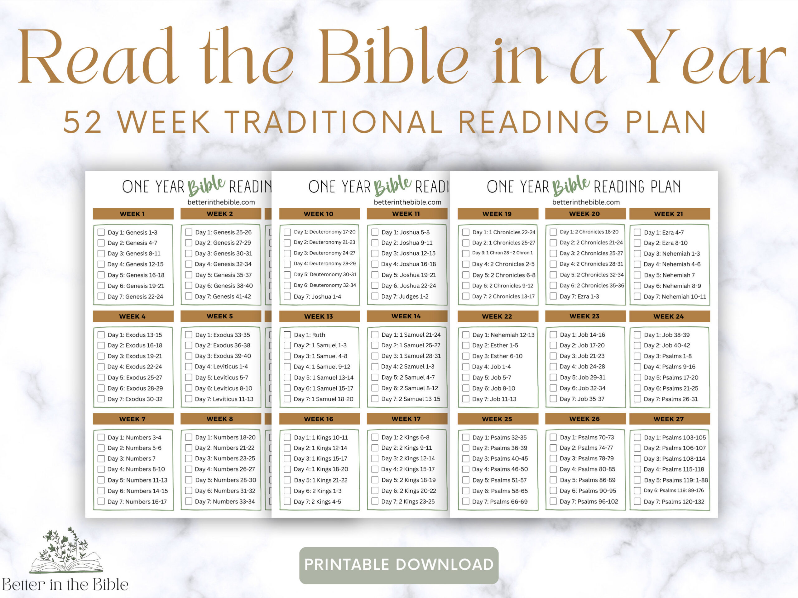 Read The Bible In A Year Chart, Traditional Bible Reading Plan for Read the Bible in a Year Schedule Printable