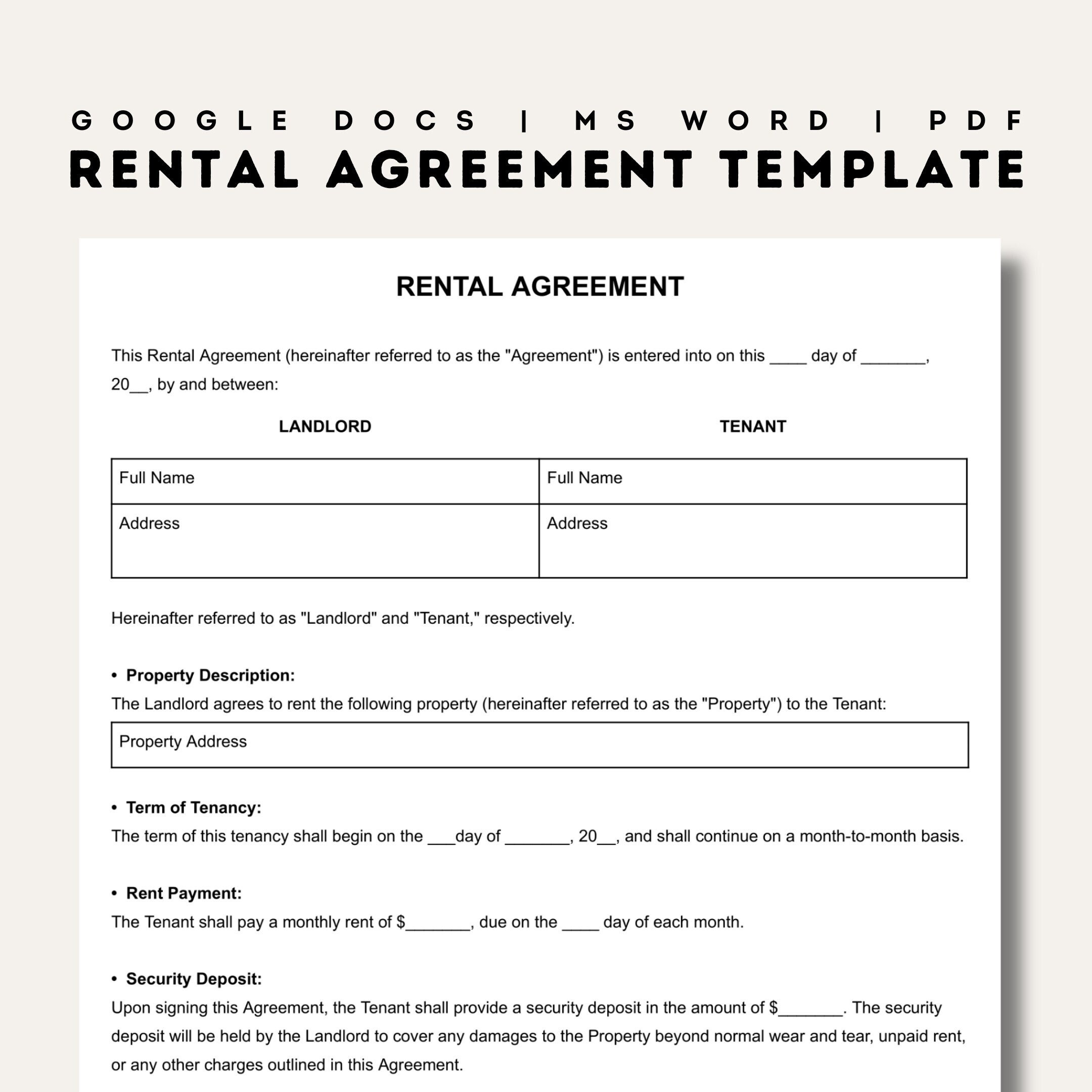 Rental Agreement Templates | Simple Editable Rental Agreements pertaining to Pdf Printable Basic Rental Agreement Fillable