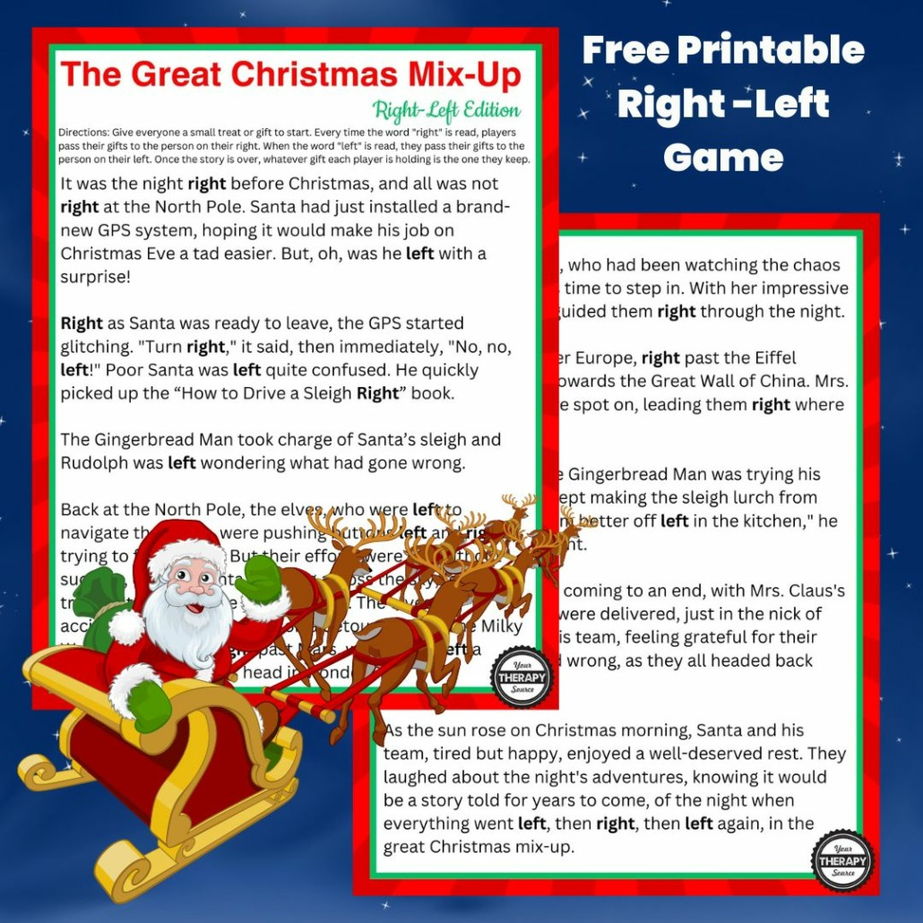 Right Left Christmas Game Printable - Free Story - Your Therapy Source inside Christmas Left Right Game Printable