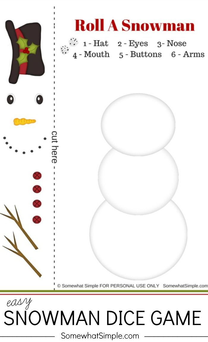 Roll A Snowman Dice Game + Printables throughout Roll a Snowman Dice Game Free Printable
