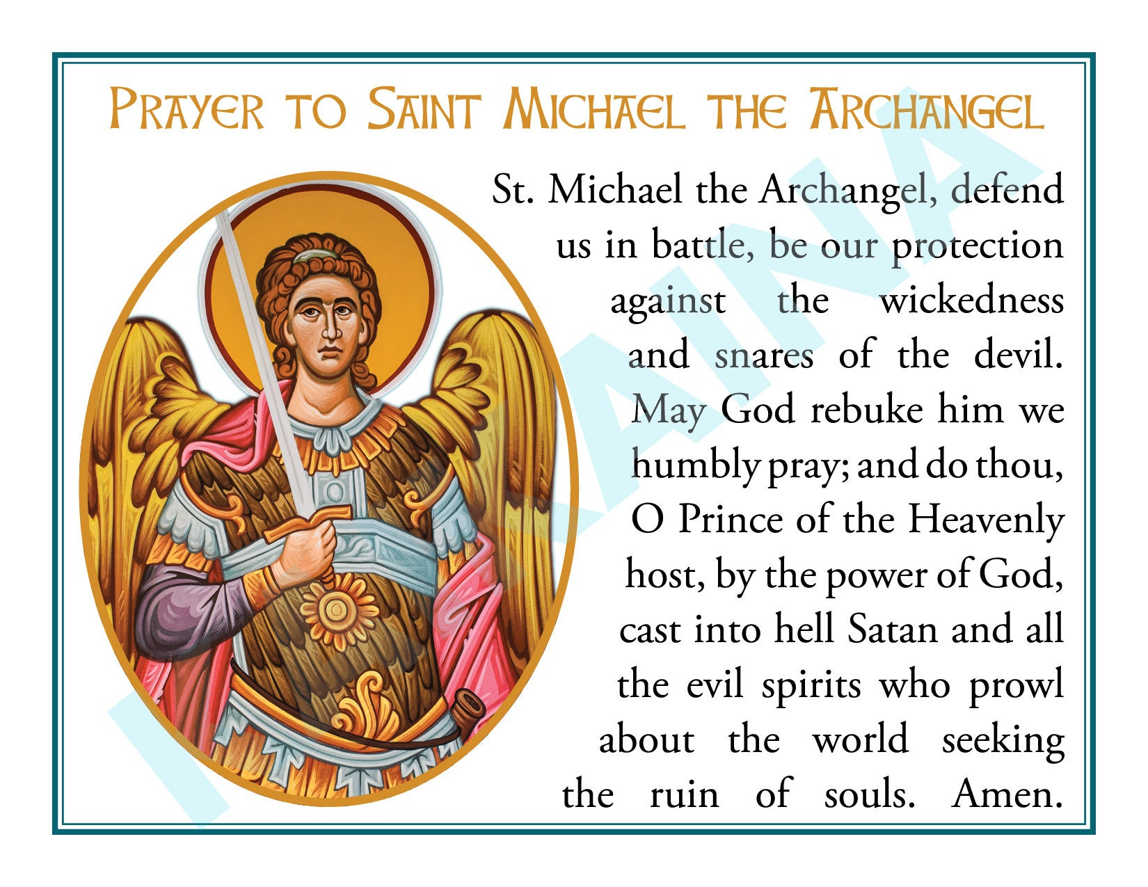 Saint Michael Archangel Prayer Cards 4 Up: Catholic Art Printable in St Michael The Archangel Prayer Printable